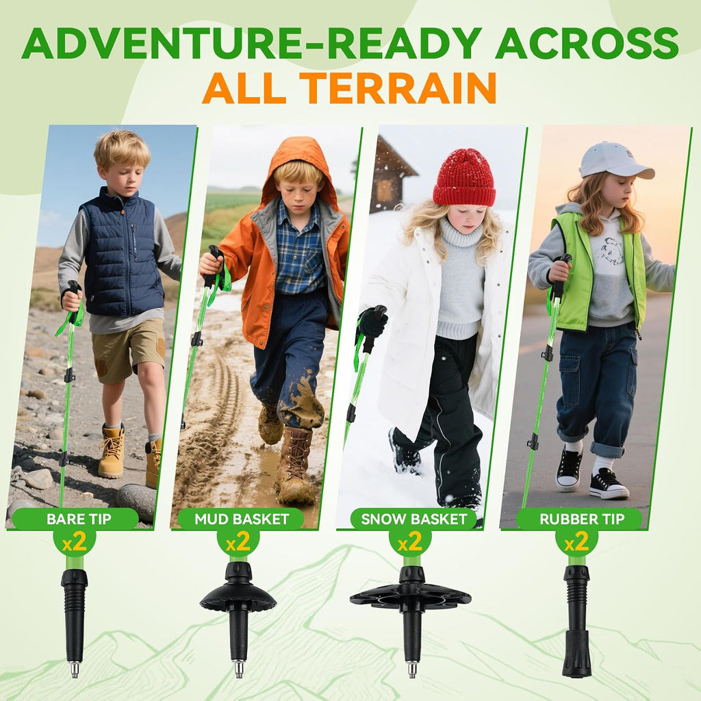 Clostnature Kids Trekking Poles for Hiking, 2 Pack Children Walking Sticks | Aluminum, Quick-Adjust, Telescopic, Ultralight, Compact, Retractable, Collapsible, Non-slip EVA Foam Grip, Ergonomic Grip
