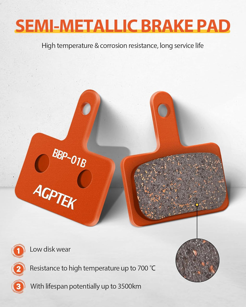 AGPTEK Bike Brake Pads, Compatible with TRP Tektro Shimano MTB,Semi-Metal