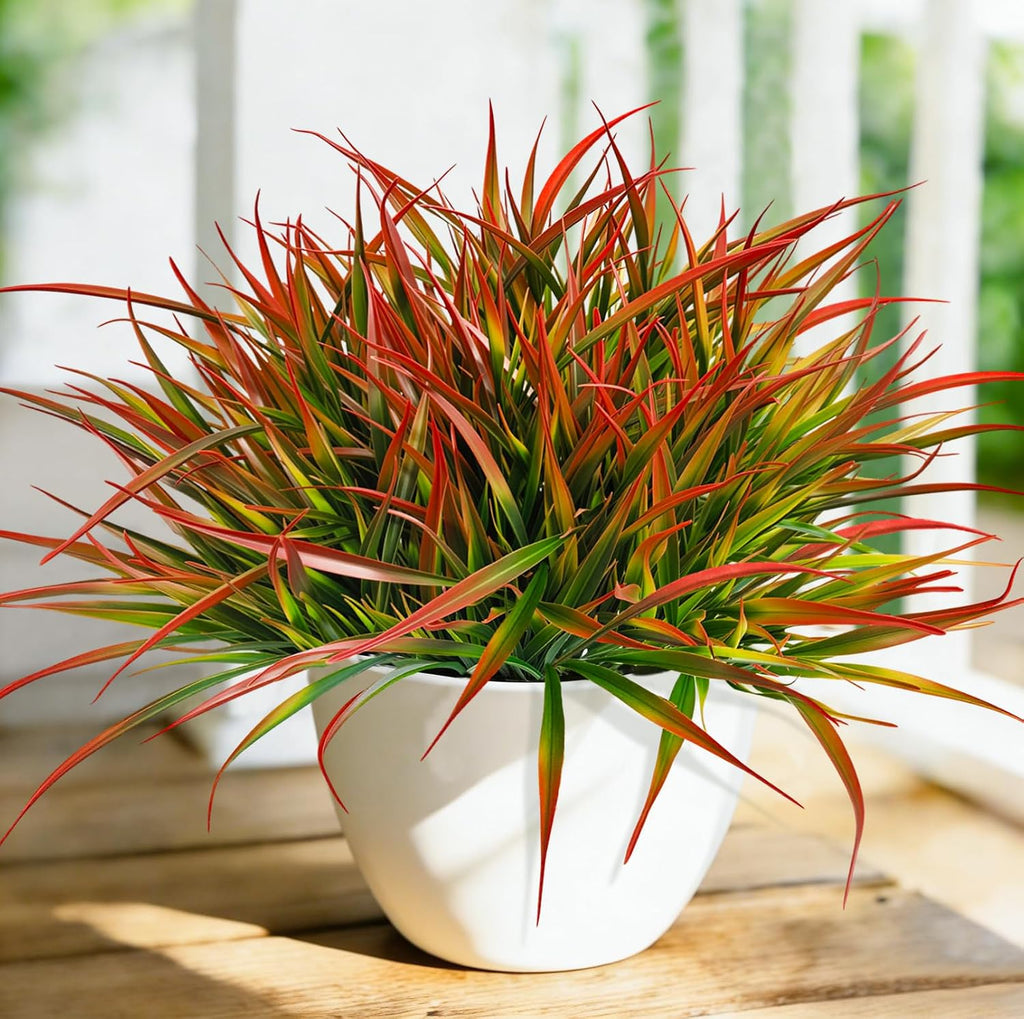 20 Pcs Artificial Plants Outdoor Fake Grass UV Resistant Faux Outdoor Plant, Artificial Greenery Stems Bushes Fake Plants for Spring Summer Fall Decor Fake Mums Fall Flowers Garden Home Decor, Red