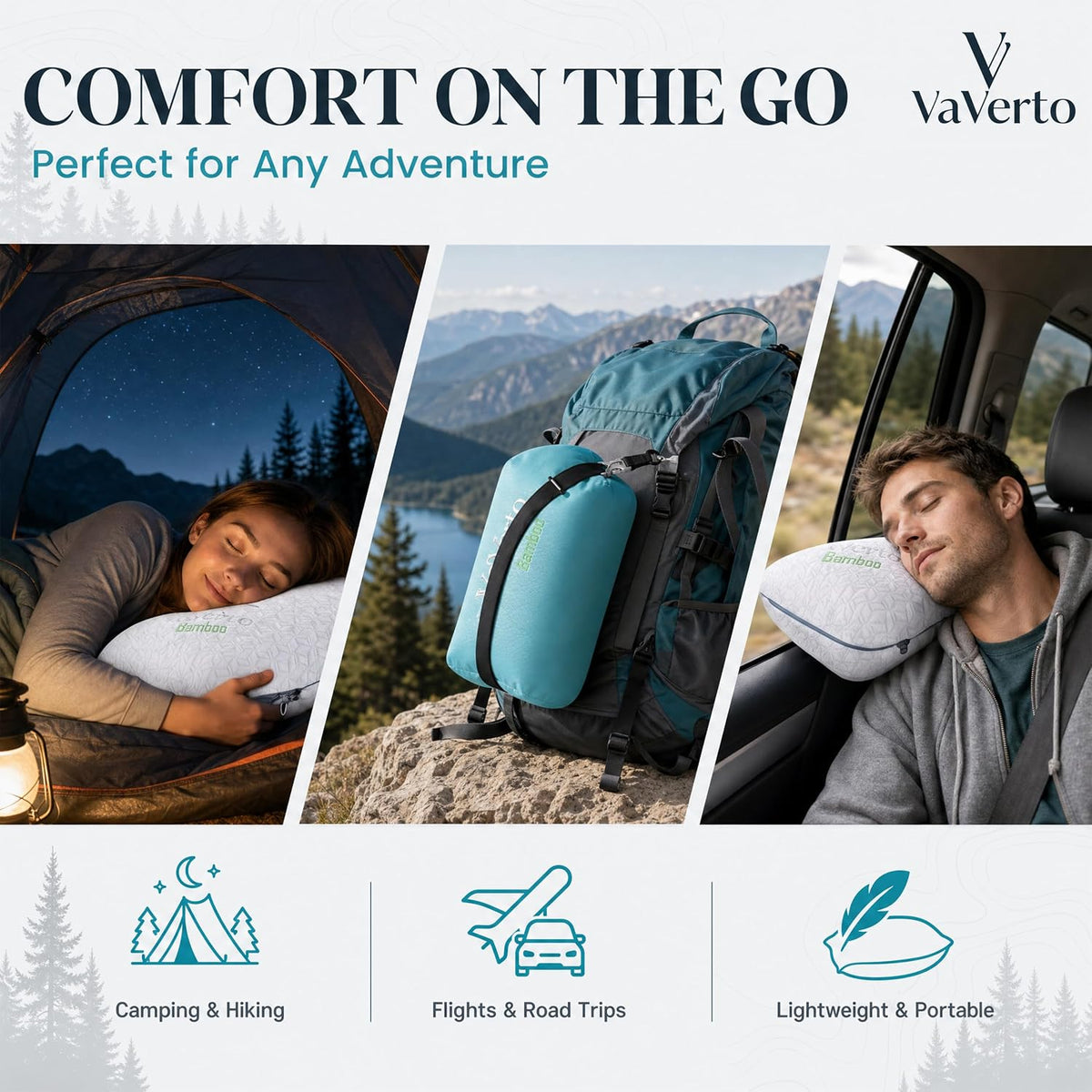 Vaverto Camping Pillow - Backpacking Memory Foam Travel Pillow 1-Pack