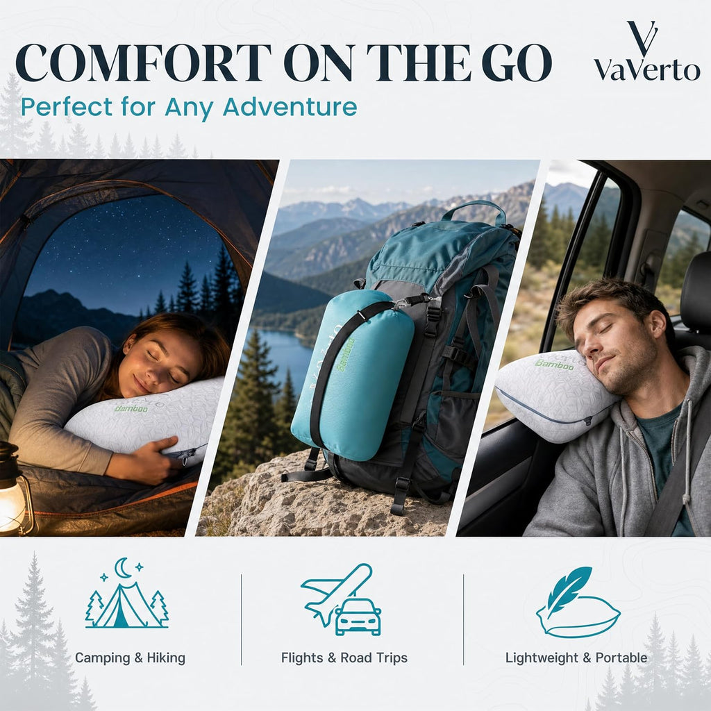 Vaverto Camping Pillow, Backpacking Memory Foam Travel Pillow 2-Pack