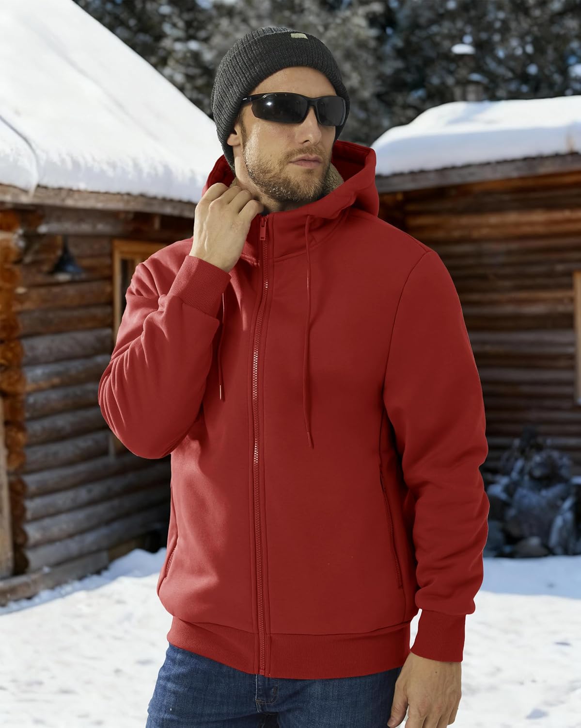 Boladeci Men's Sherpa Fleece Lined Hoodie Zip Up Heavyweight Winter Jacket