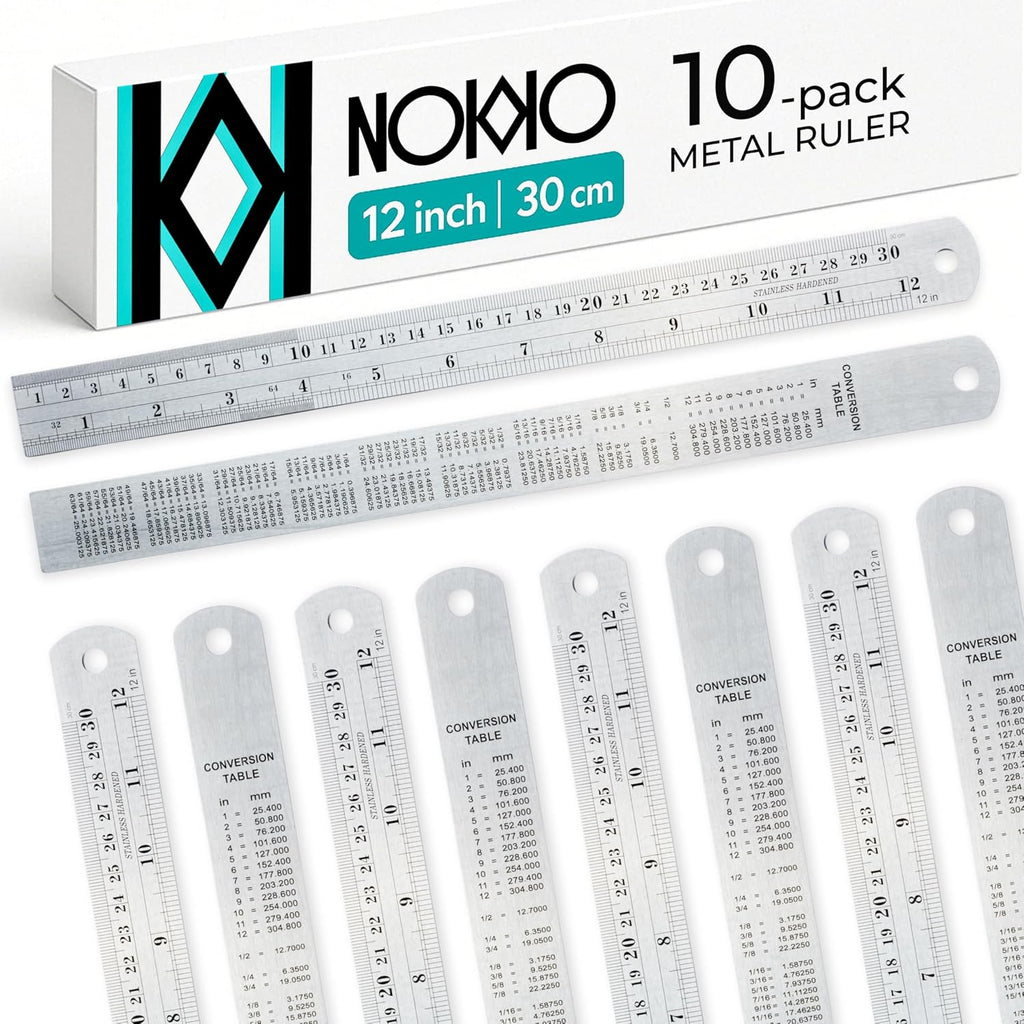 Metal Ruler 12 Inch, Stainless Steel Ruler, Straight Edge, Pack of 10