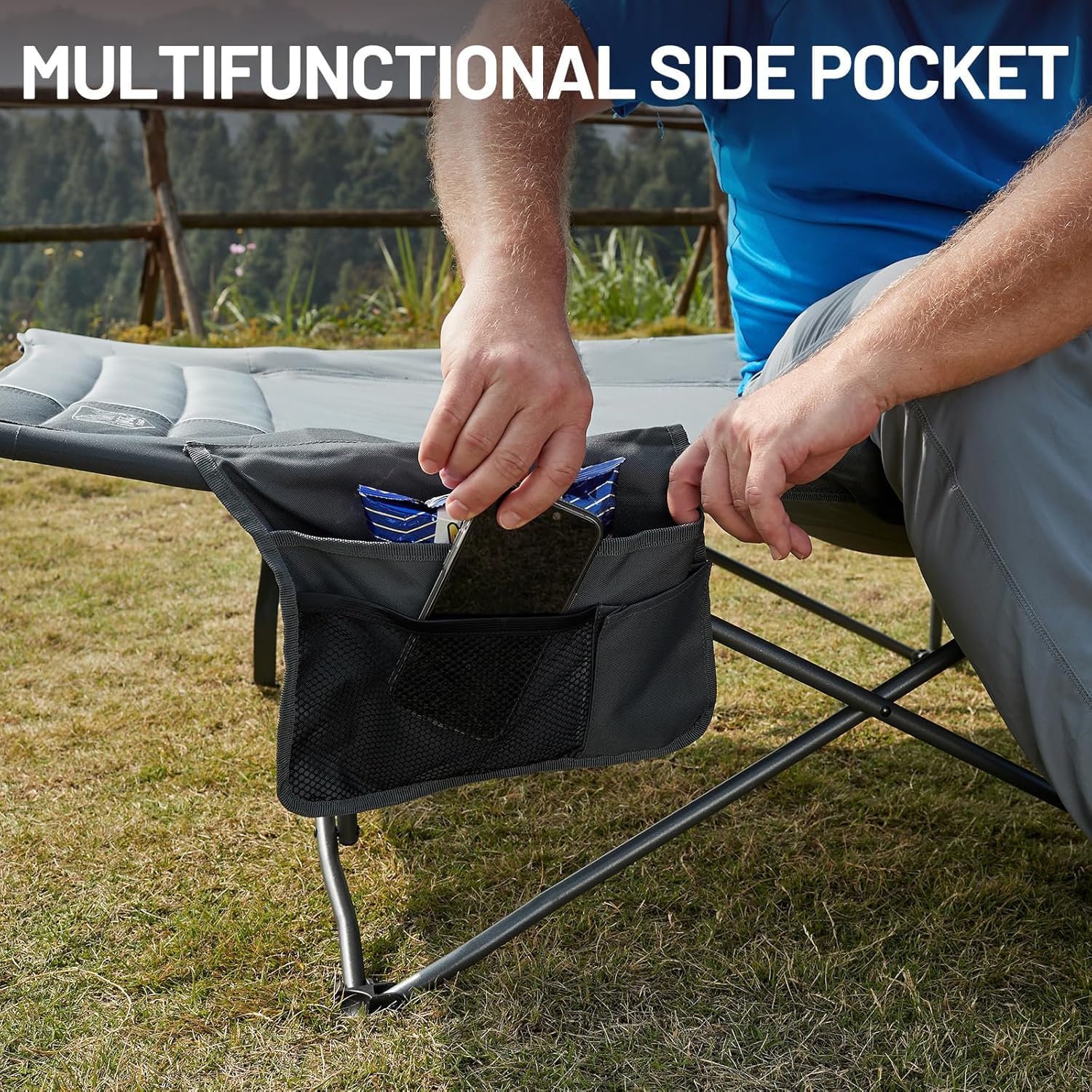 TIMBER RIDGE 31.8" Extra Wide Camping Cot for Adult, Easy Set Up, Heavy Duty Oversized Sleeping Bed with Carry Bag for Camping, Travel and Outdoors, Support up to 450lbs, Grey 2 Pack