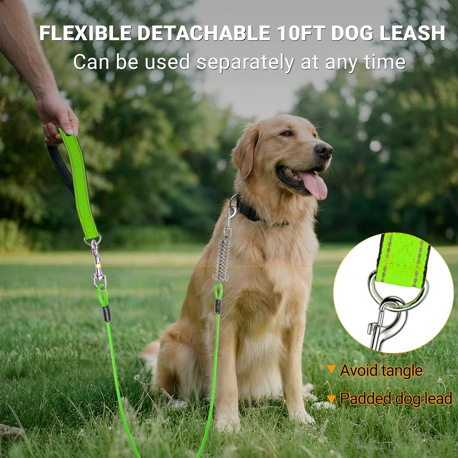 Dog Runner Trolley Cable: 50FT Heavy Duty Zipline for Yard & Camping with 10Ft Tie-Out & Shock Spring - Up to 200LBS