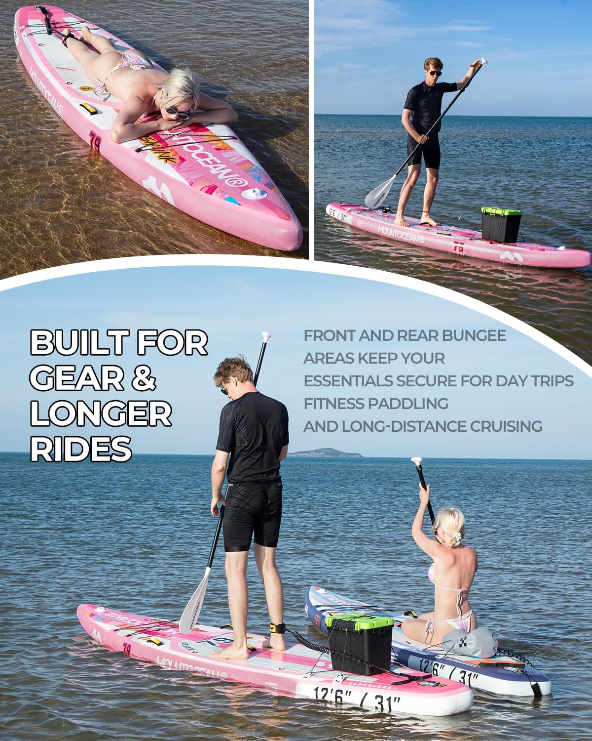 MOUNTOCEAN Premium Extra Wide Inflatable Paddle Board with SUP Accessories
