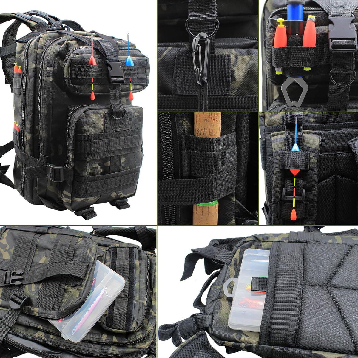 Fishing Tackle Backpack Lightweight Water-Resistant Rod Holder Bag