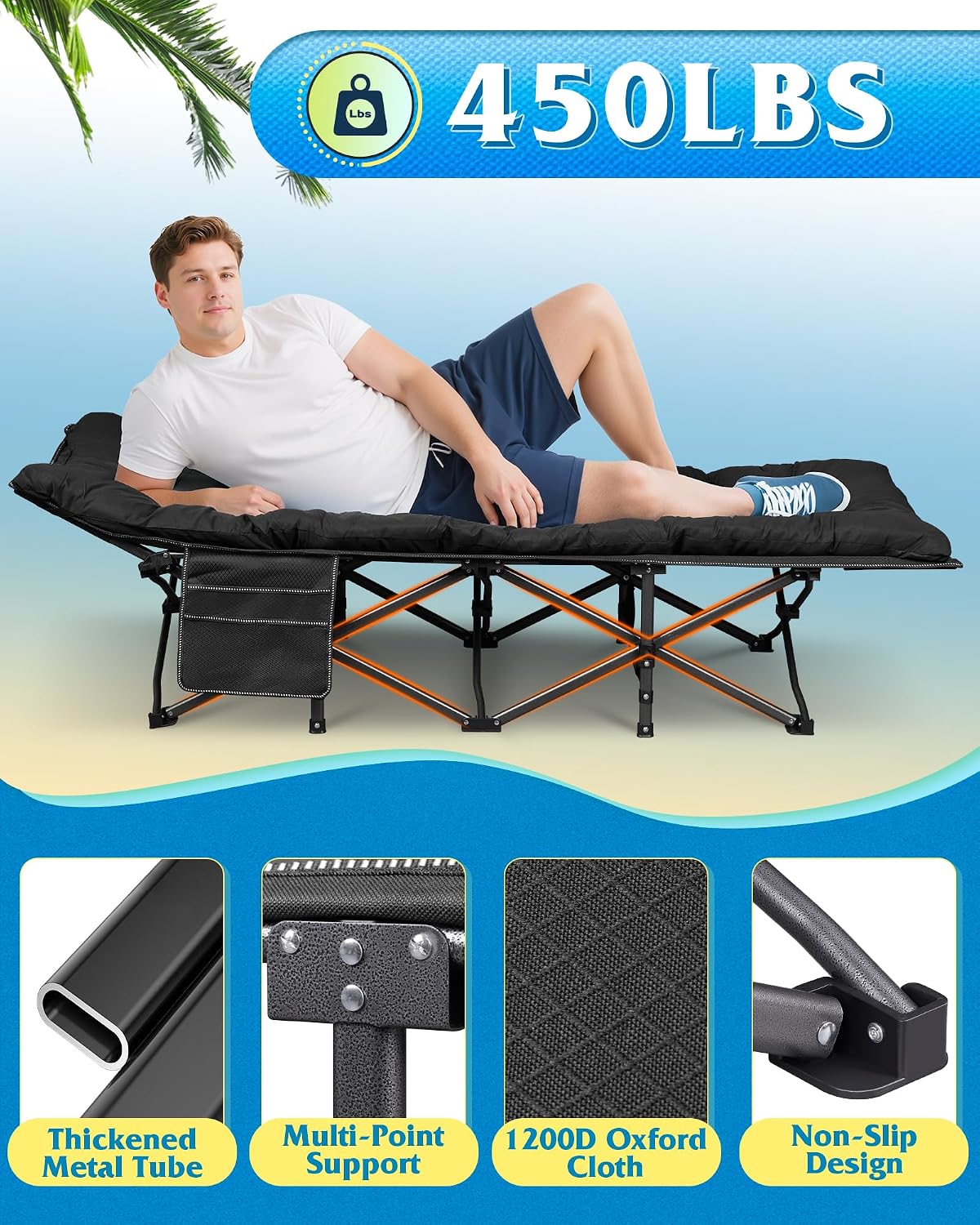 WLIVE Folding 1200D Oxford Camping Cots with Mattress for Adults Sleeping