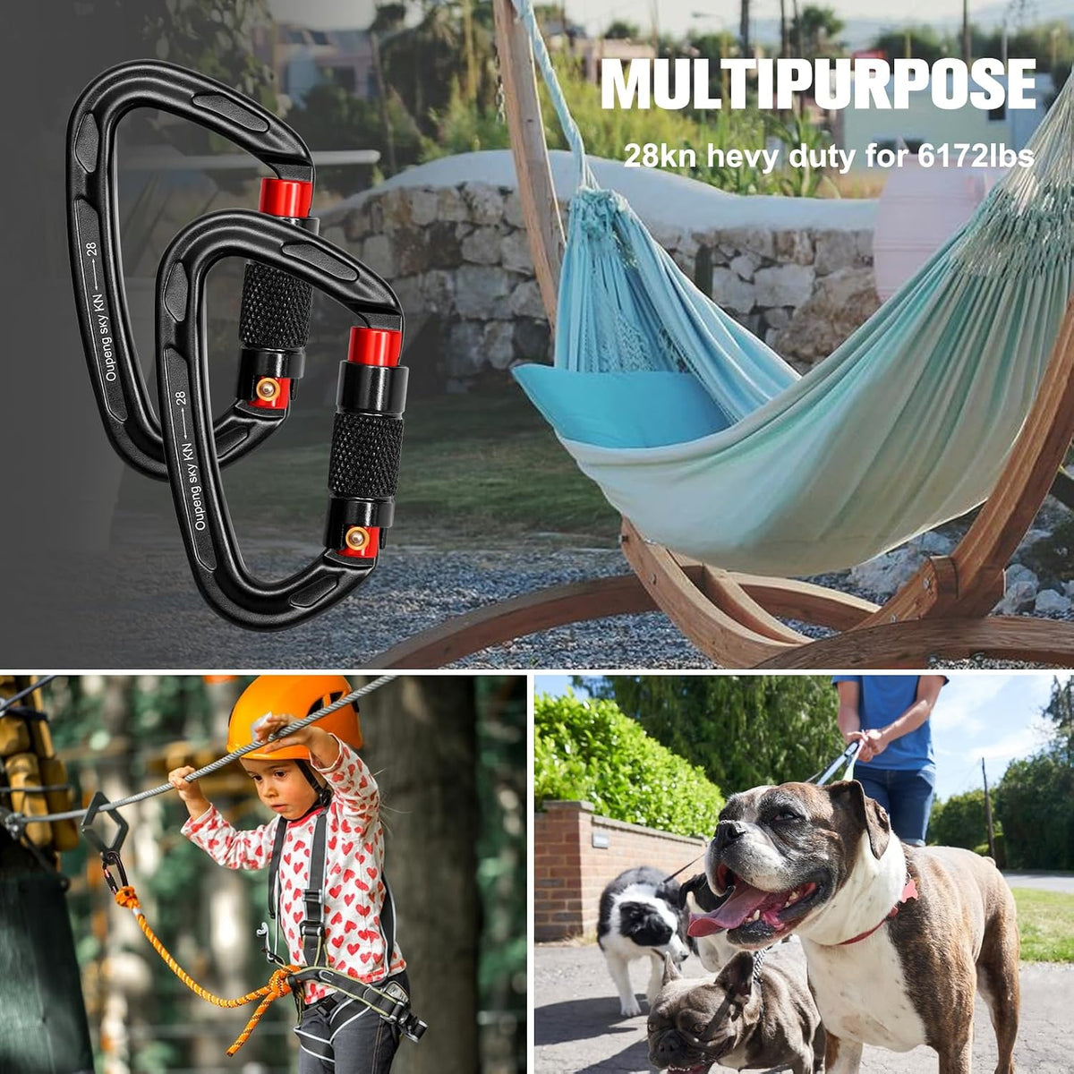 Oupeng sky Auto Locking Carabiner Clips - 28KN (6172lbs) Heavy Duty Caribeaners, Large Carabiner Clip for Keychains，Hammock，Camping, Gym, Hiking, Outdoor ，Dog Leash