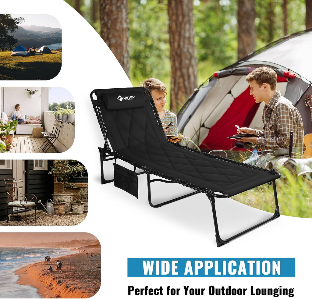 VILLEY Oversized Padded Chaise Lounge with Cushion, Foldable Recliner