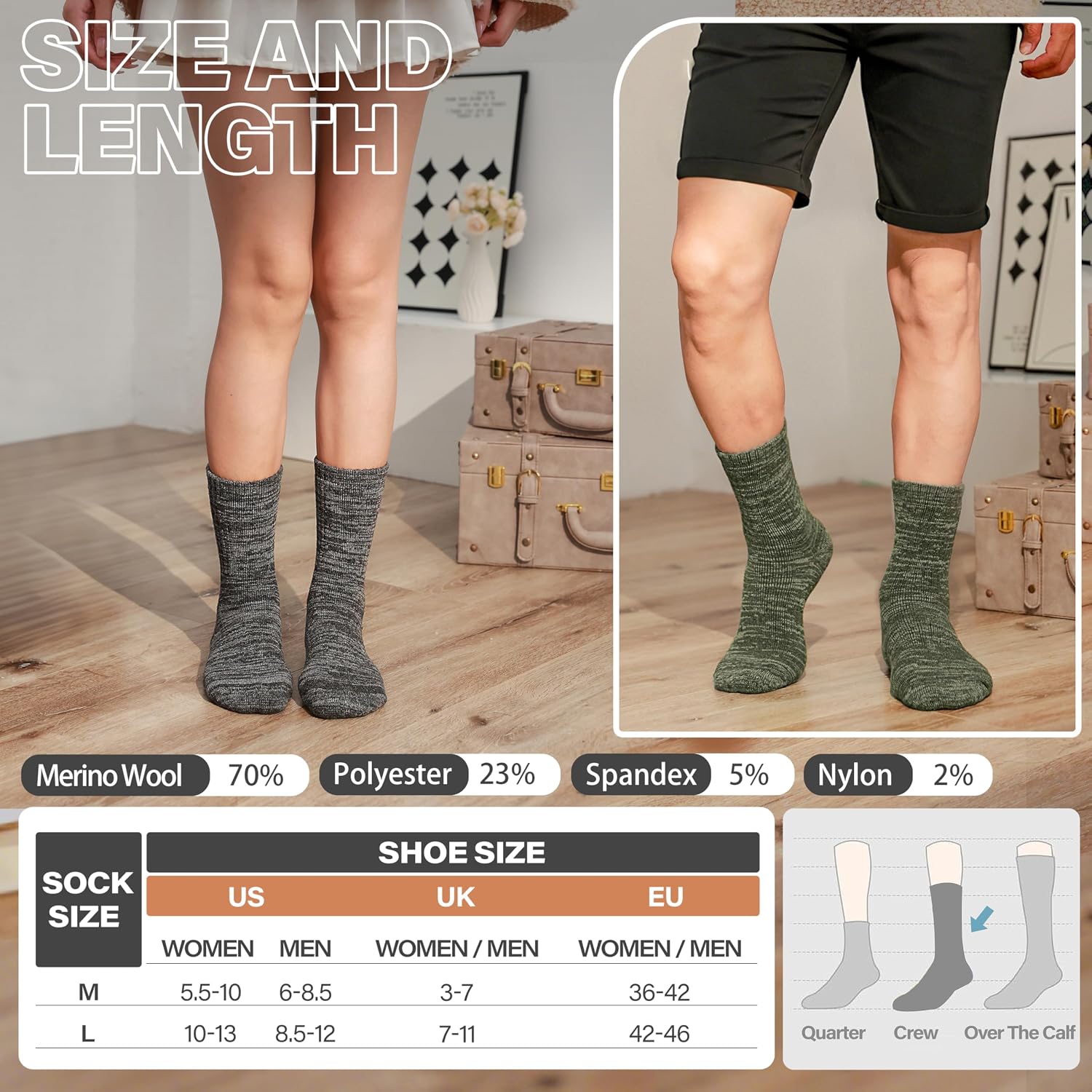 Anlisim Merino Wool Hiking Socks, Boot Crew Work Socks for Women Men