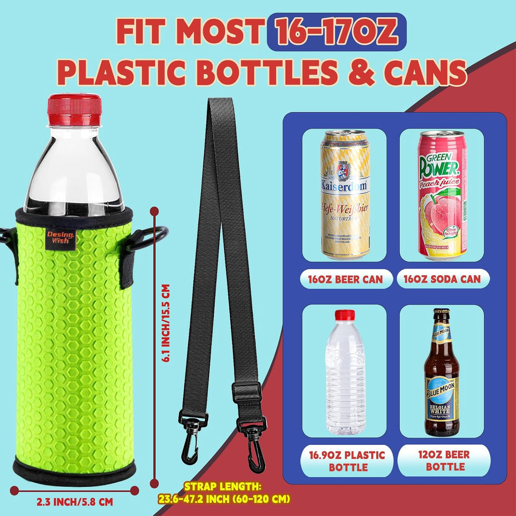Portable 16.9 oz Plastic Bottles Insulators Sleeves 16 17 18 oz Beverage Bottle/Can Sleeves Holder with Shoulder Strap Plastic Bottle Sleeves Coolers 4 PCS (Orange/Green/Cyan/Grey)