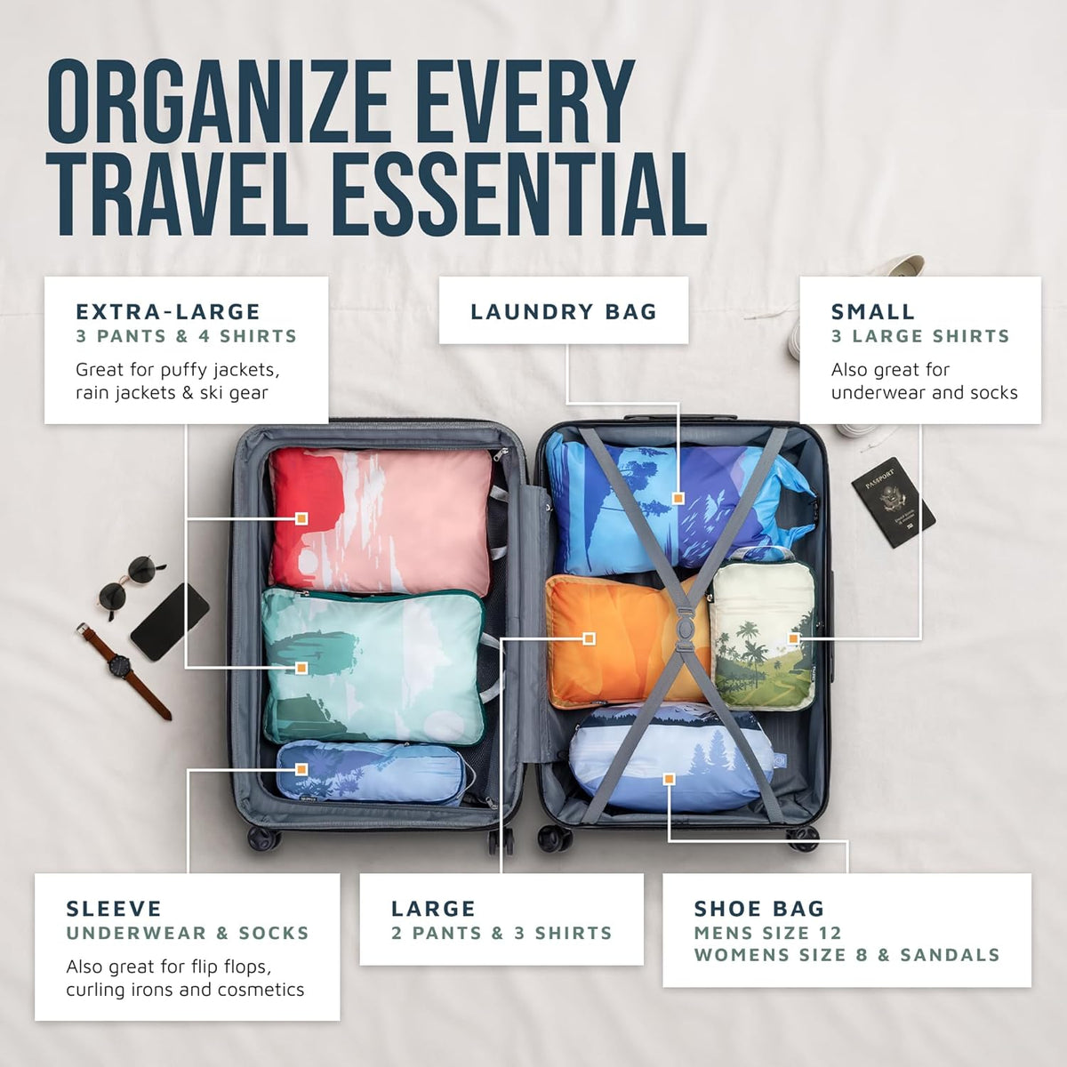 TRIPPED Travel Gear Large Compression Packing Cubes 7-Piece Set for Travel