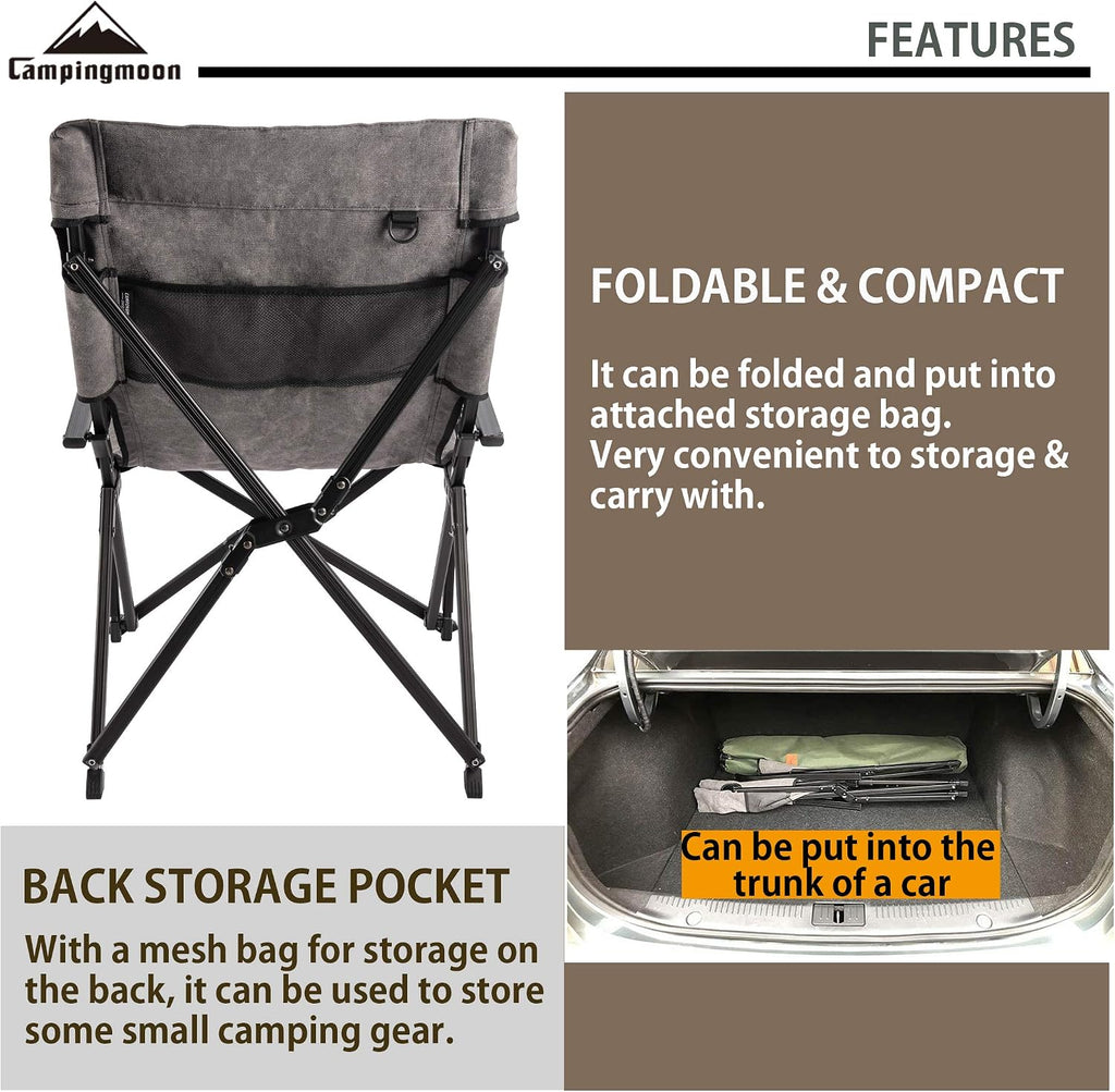 CAMPINGMOON Foldable Cotton Canvas Campfire Bonfire Open Fire Pits Camping Chair Low Style Chair Gray F-1003C-H