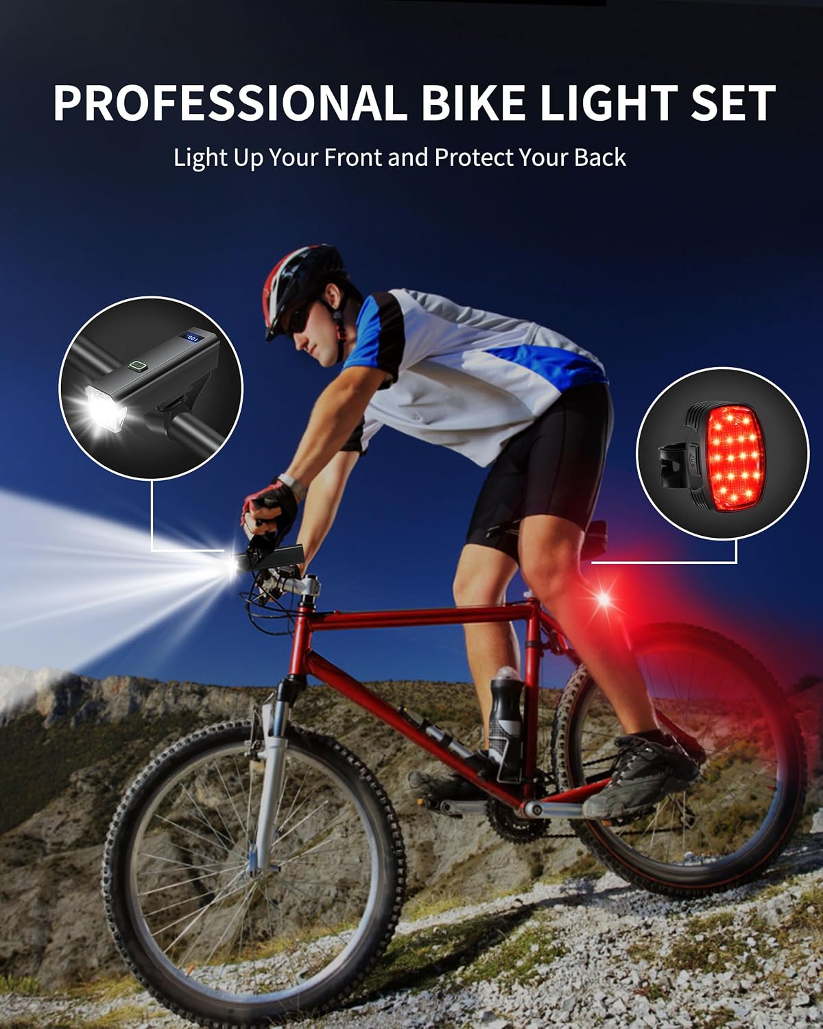 DARKBEAM 6000LM Bike Headlight USB- C Rechargeable, High Lumen Super Bright Bike Light Set for Night Riding, 12+5 Modes Waterproof Bicycle Lights for Road, Mountain, Cycling