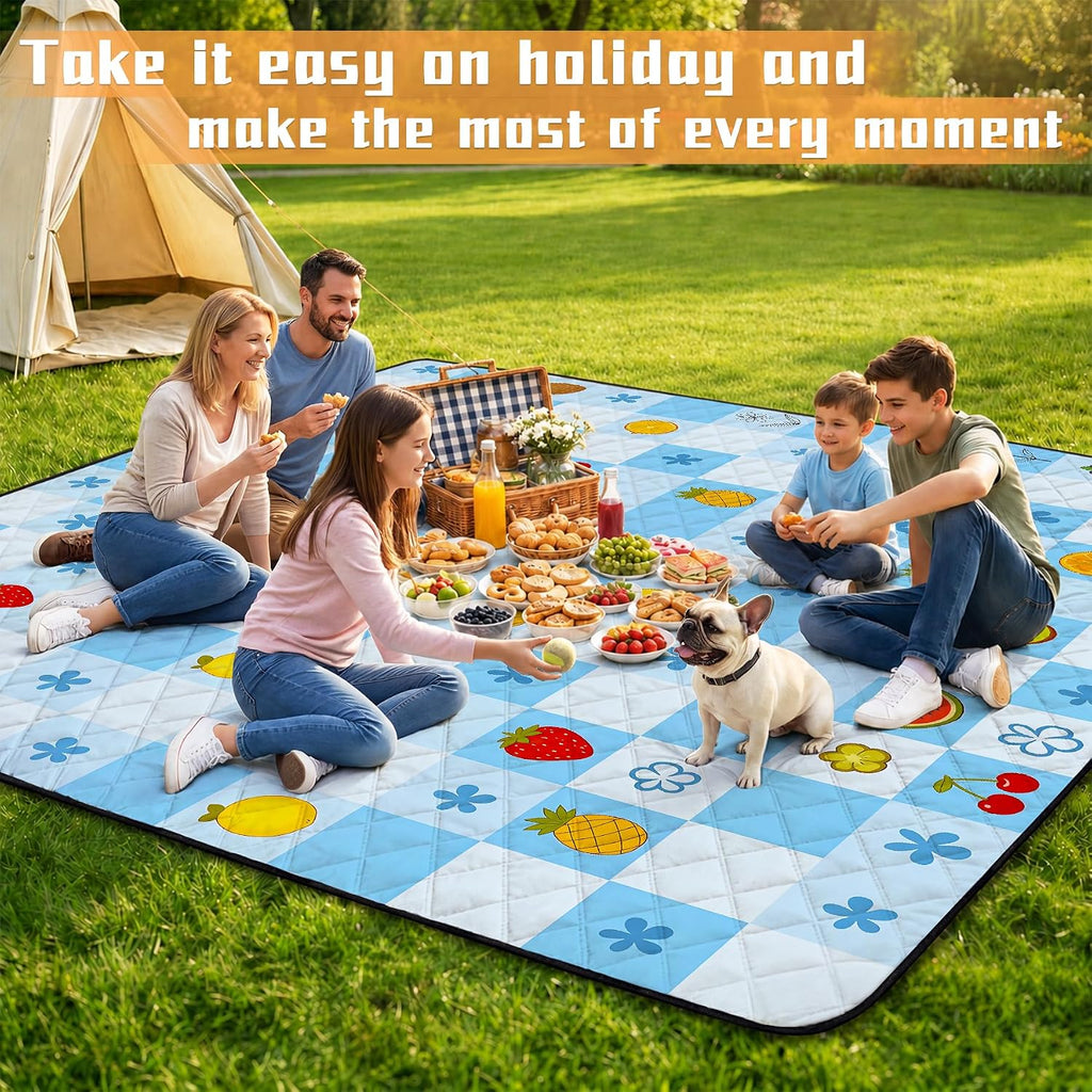 Picnic Blankets Outdoor Blanket,80"x 80" Extra Large Waterproof Sandproof Foldable Beach Blanket Grid Picnic Mat for Camping,Lawn,Park(Light Blue)