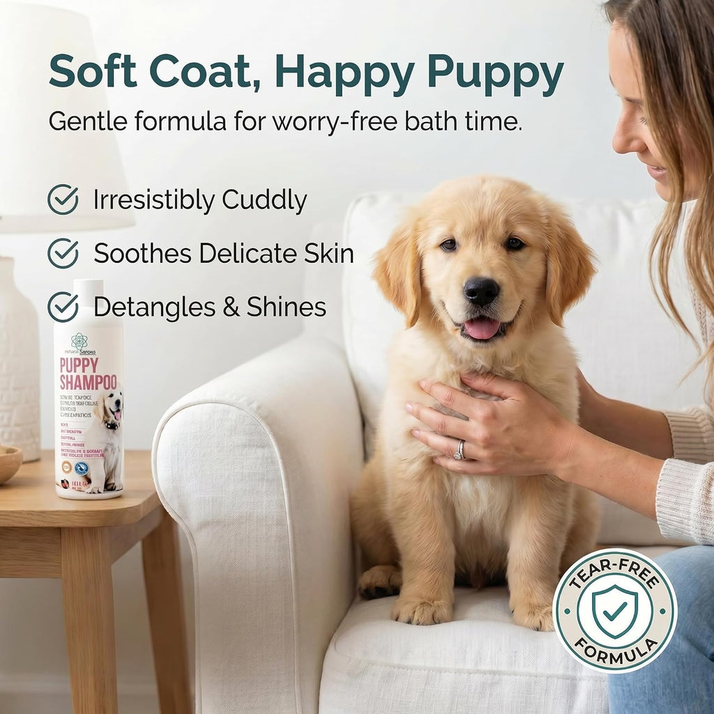 16 fl oz Tearless Puppy Shampoo and Conditioner - Dog Shampoo Itchy Skin Relief - Coconut Oil Oatmeal Shampoo for Dogs - Hypoallergenic Dog Shampoo Sensitive Skin, Made in the USA.