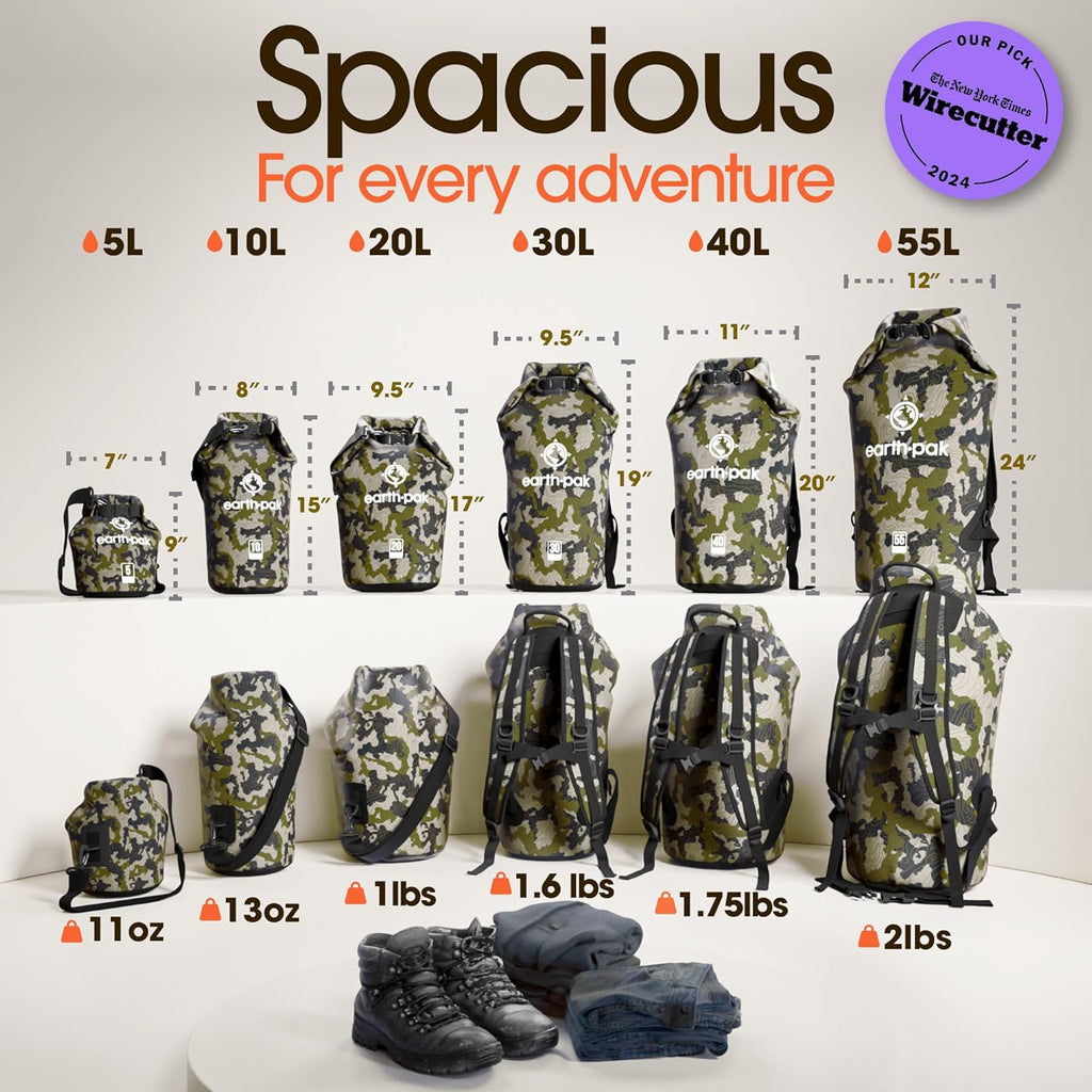 Earth Pak Waterproof Dry Bag - Roll Top Waterproof Backpack Sack Keeps Gear Dry for Kayak with Waterproof Phone Case