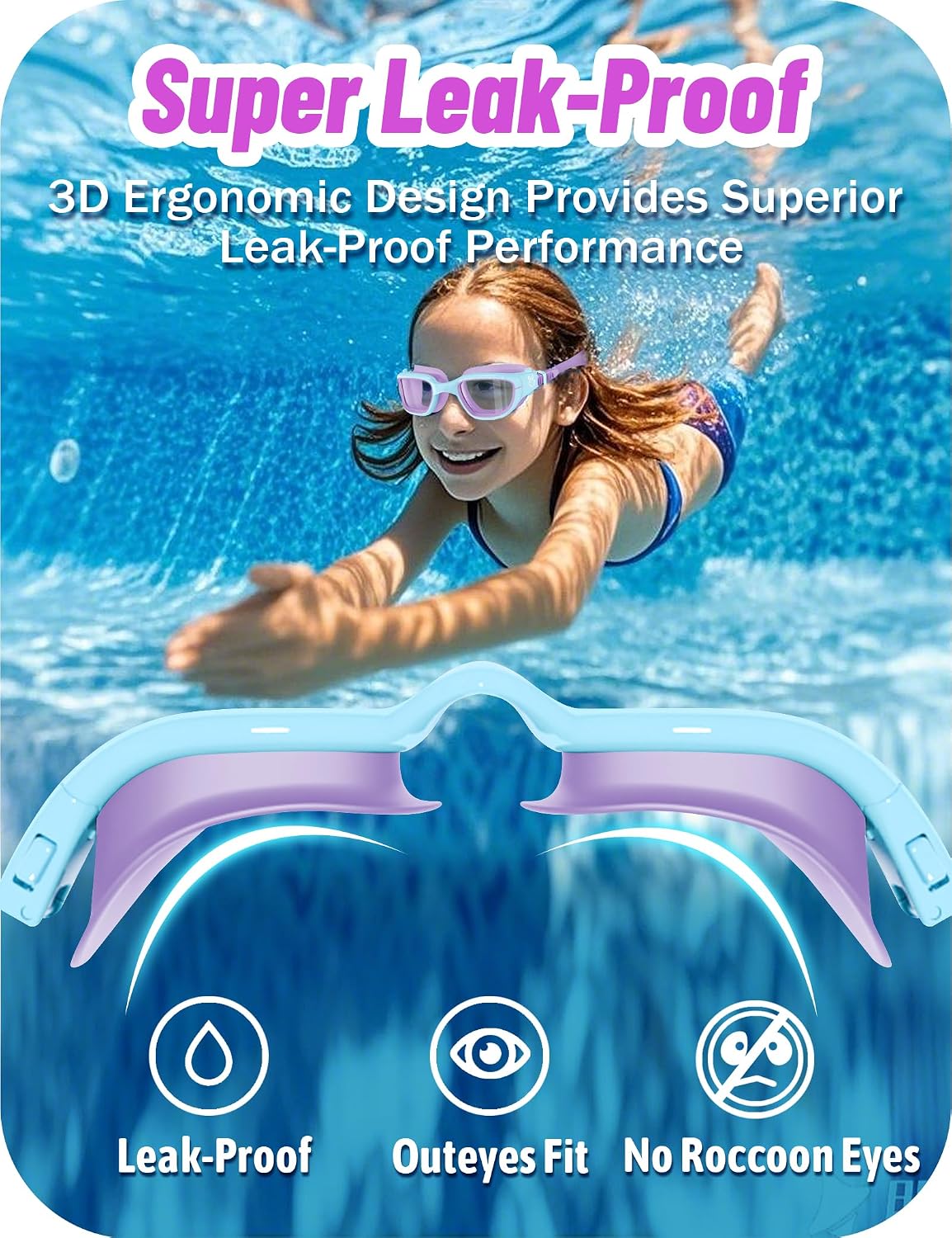 Vvinca Kids Swim Goggles Anti-Fog UV Protection No Leak for 3-14 Pool Swim