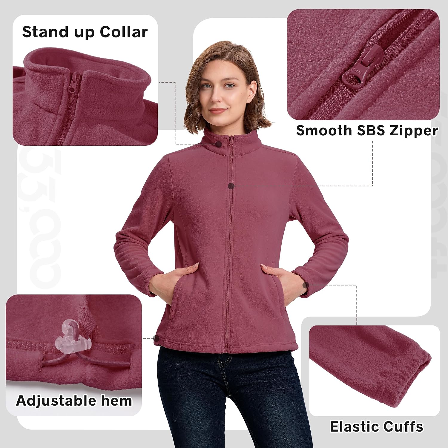 33,000ft Women's Polar Fleece Jacket Zip Up Lightweight Hiking Sweatshirt