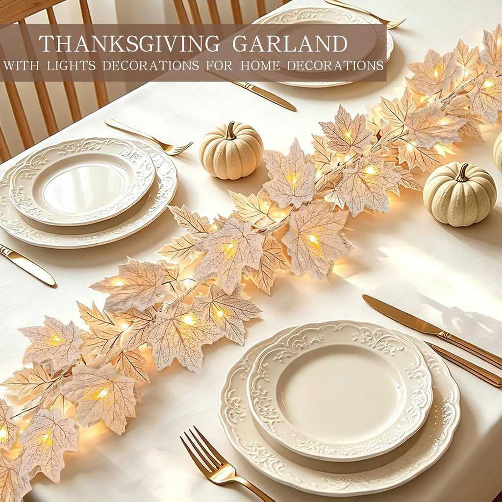 3 Pack Fall Garland with Lights, Total 19.5Ft 60LED Autumn String Lights