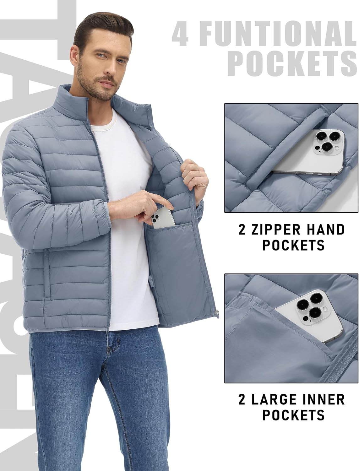 TACVASEN Men's Lightweight Puffer Jacket Quilted Insulated Winter Coat
