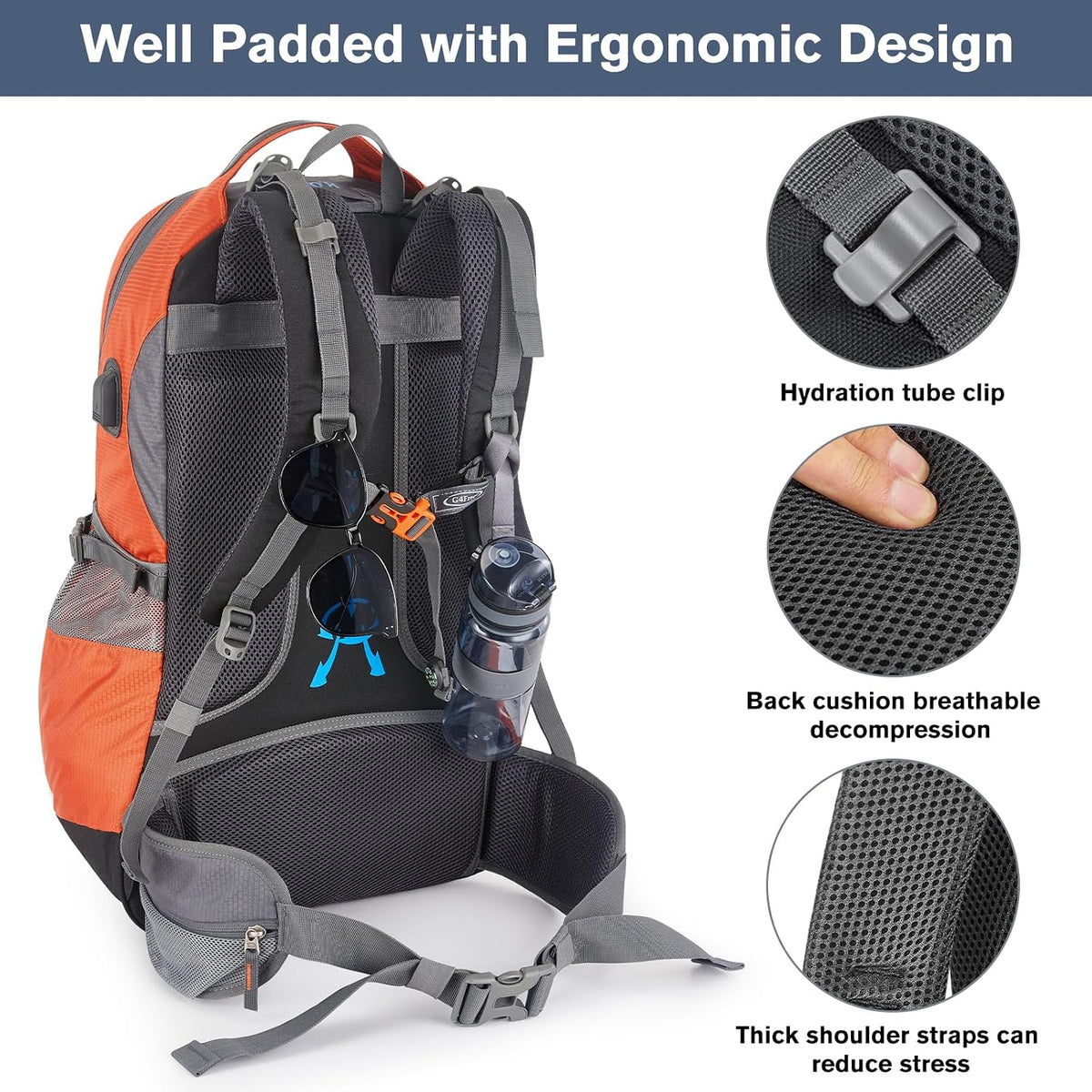 G4Free 50L Hiking Backpack Waterproof Daypack Outdoor Camping Climbing Backpack with Rain Cover for Men Women