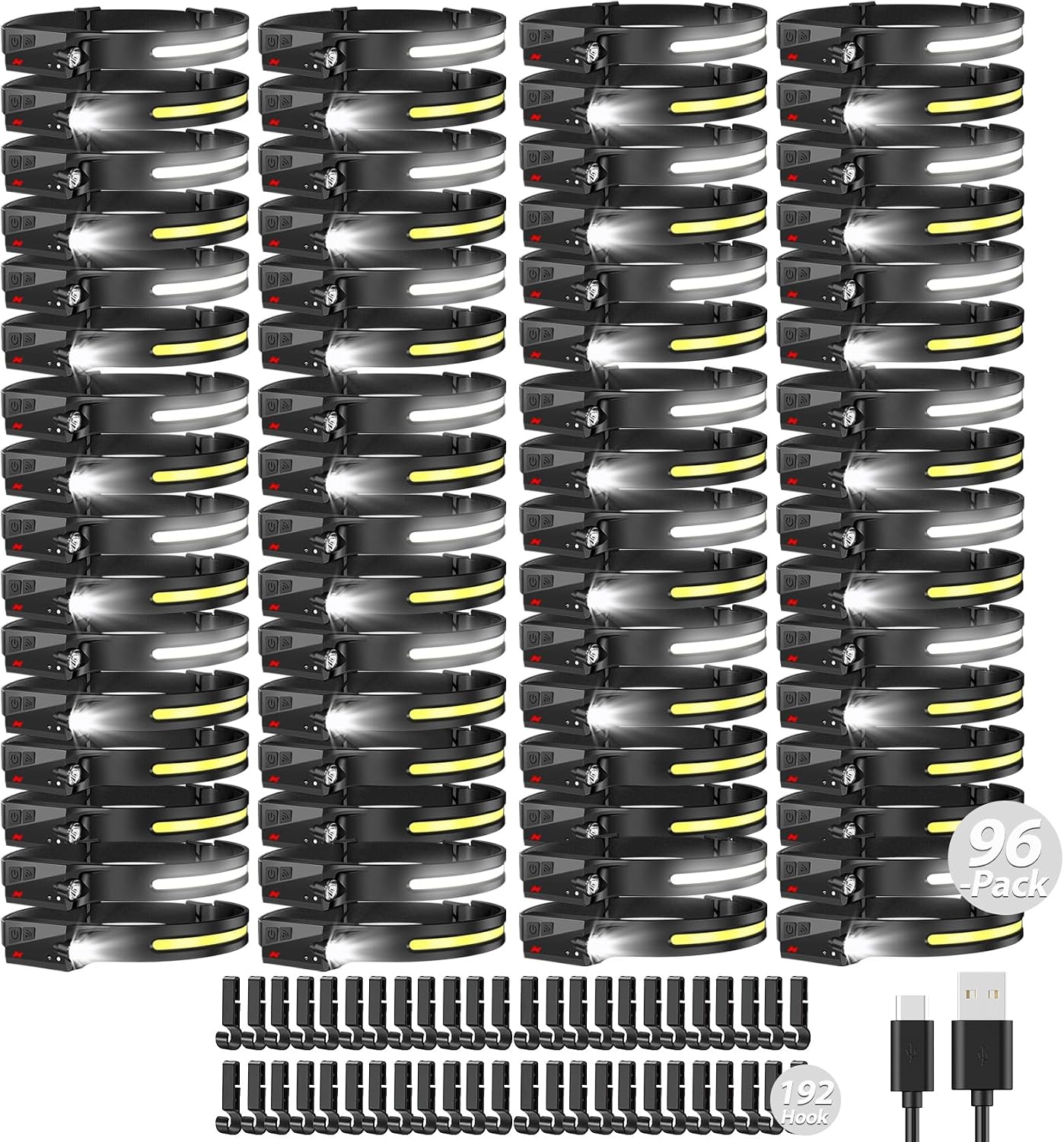 Bud K 96pack Headlamp Rechargeable, 1000 Lumen Headlamps for Adults, 230 Angles Wide Beam Headlamp & Spotlight, 6 Modes, Lightweight Head Lamps for Camping Running Cycling (96)