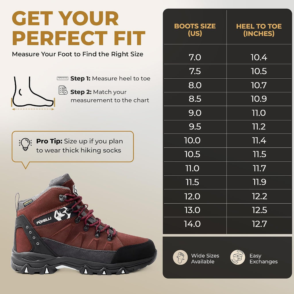Foxelli Men’s Hiking Boots – Waterproof Breathable & Lightweight Suede Leather Hiking Boots for Men