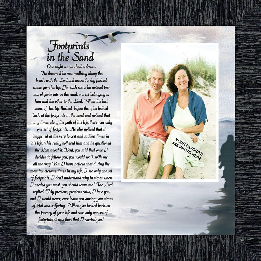 Footprints in the Sand Inspirational Art, Beach Decor, Christian Gifts for Women and Men, Get Well Soon, Encouraging Scripture Wall Art, Framed Sympathy Gift 6703CH