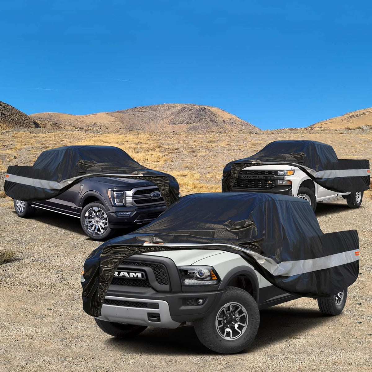 10 Layers Truck Cover Waterproof All Weather. Pickup Truck Cover Rain Snow UV Dust Protection. Length: 246-255 inches, Universal Fit for Ford F150 Chevy Silverado Dodge Ram 1500.