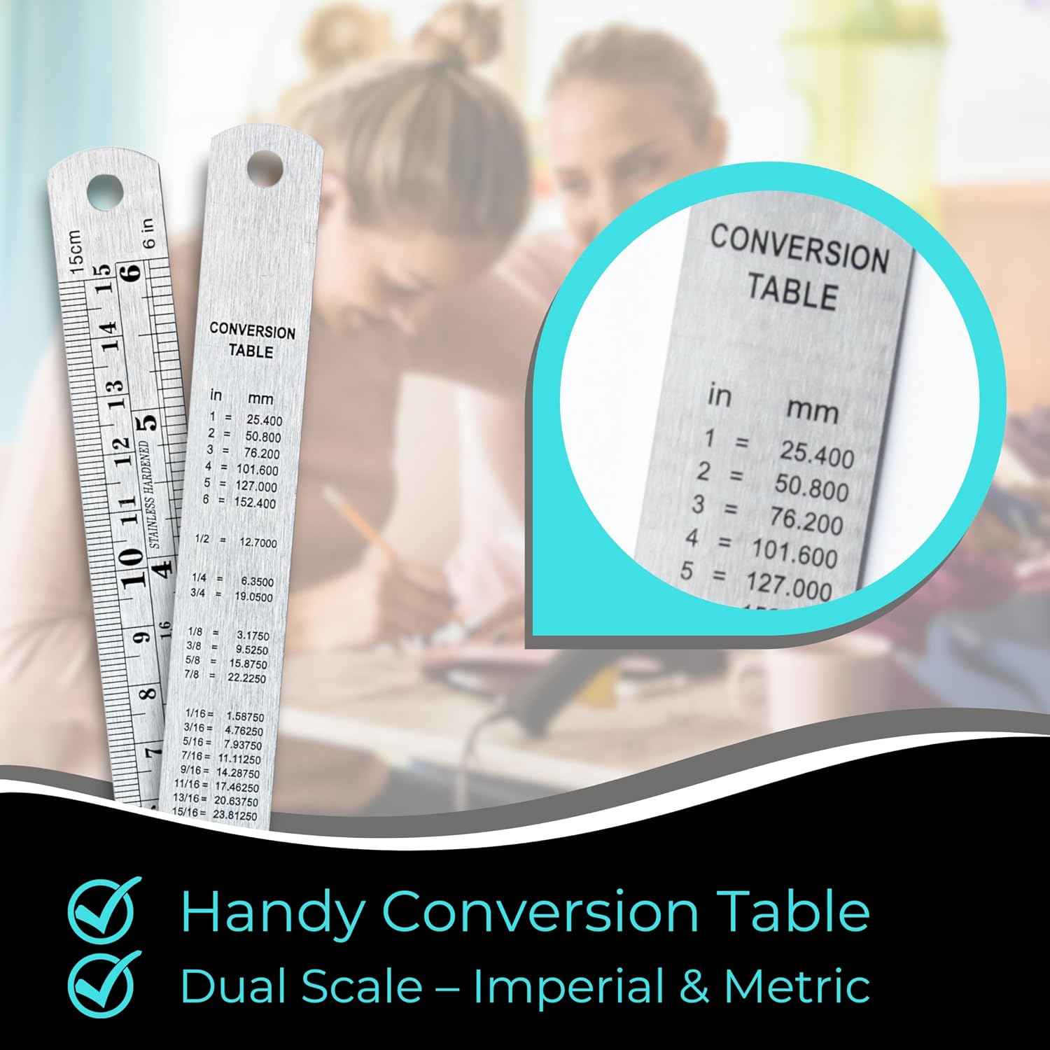 6 Inch Metal Ruler, Stainless Steel Ruler, 50-Pack, Imperial & Metric