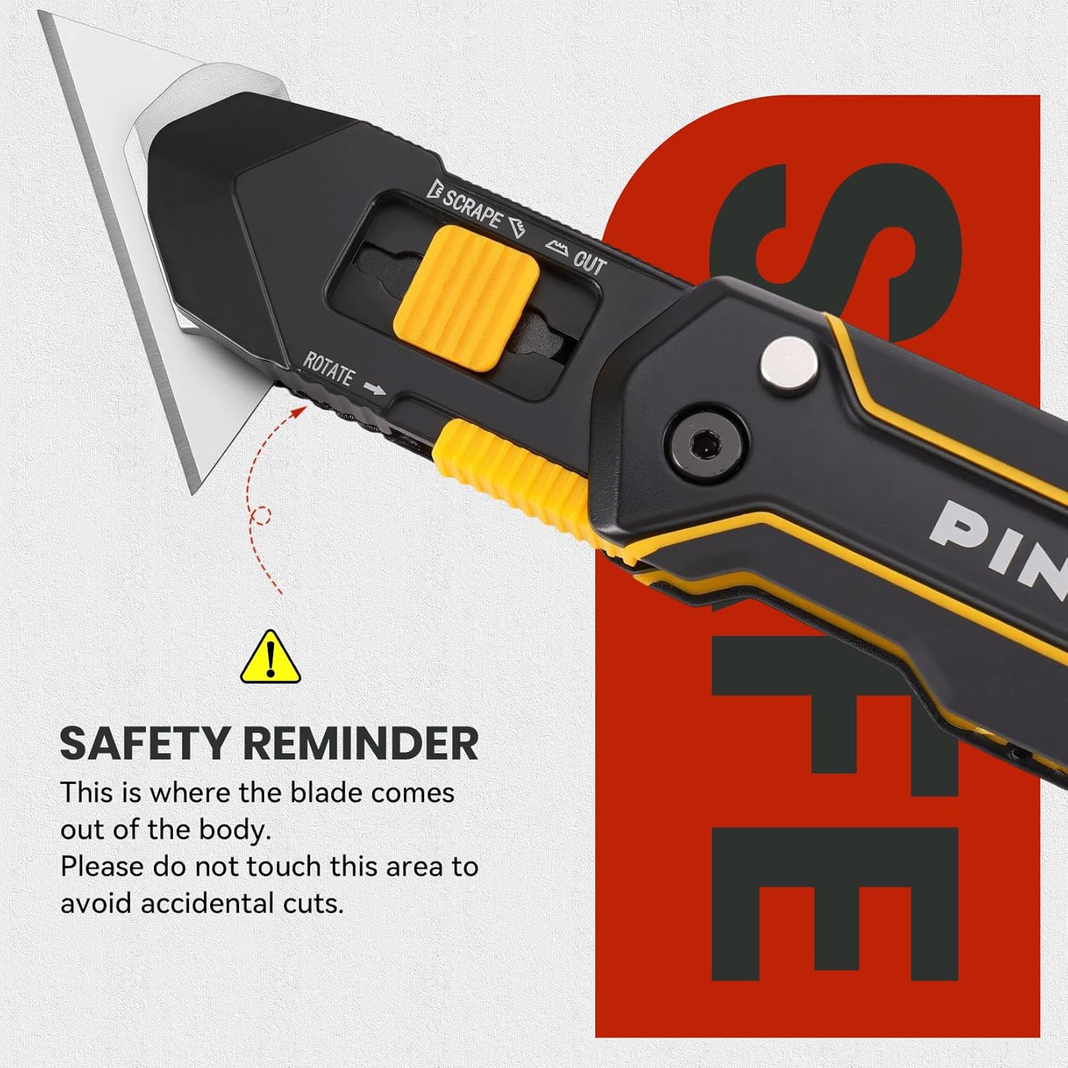 PINOZE Folding Utility Knife Scraper, 3-in-1 Box Cutter with Lanyard & Blade Storage, Retractable Heavy Duty Zinc Alloy Multi-functional Knife with 10pcs SK2 Blades, EDC Tool for Home, Office, DIY