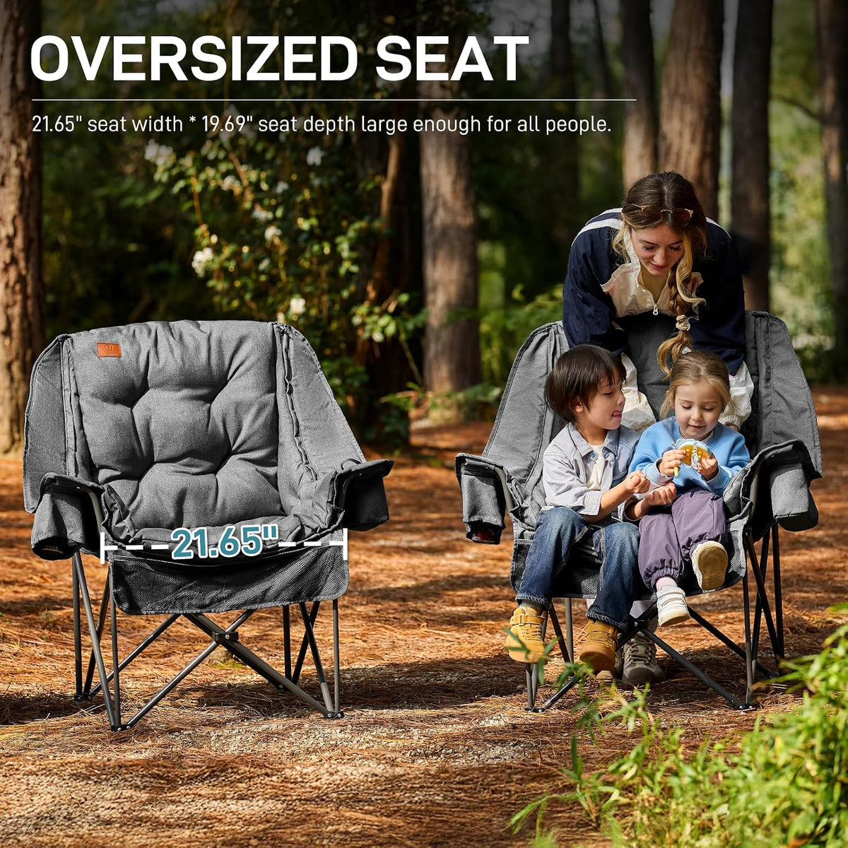 EVER ADVANCED XL Camping Chair with Detachable Cushion Supports 400LBS Grey