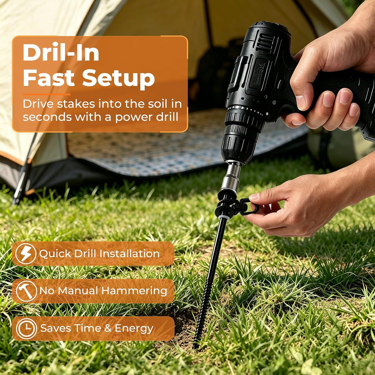 12 Inch 12 Pcs Heavy Duty Steel Screw in Tent Stakes, Ground Anchors