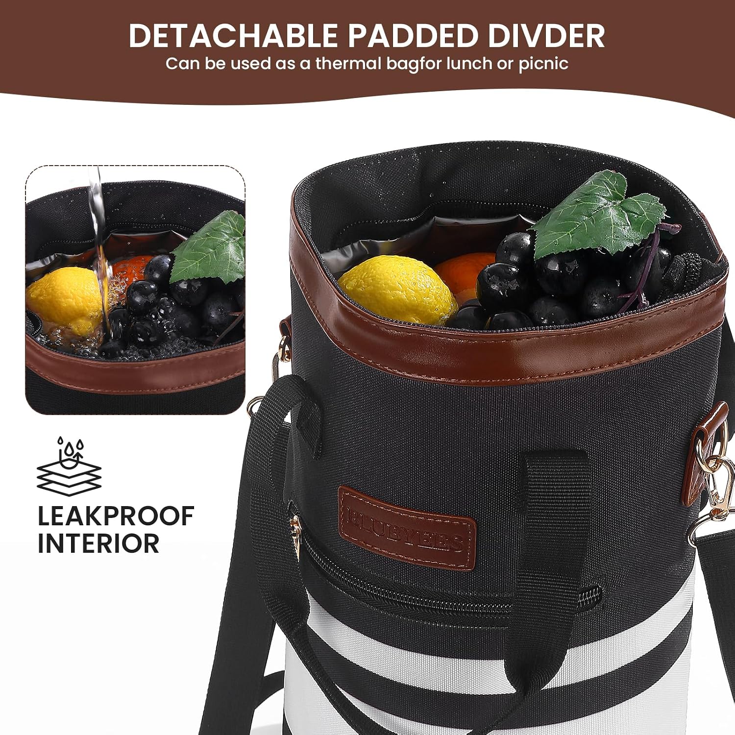 BLUBYEES 2-Bottle Insulated Wine Carrier Tote - Leakproof Padded 900D Oxford Cooler Bag for Travel, Picnics, Beach & Parties