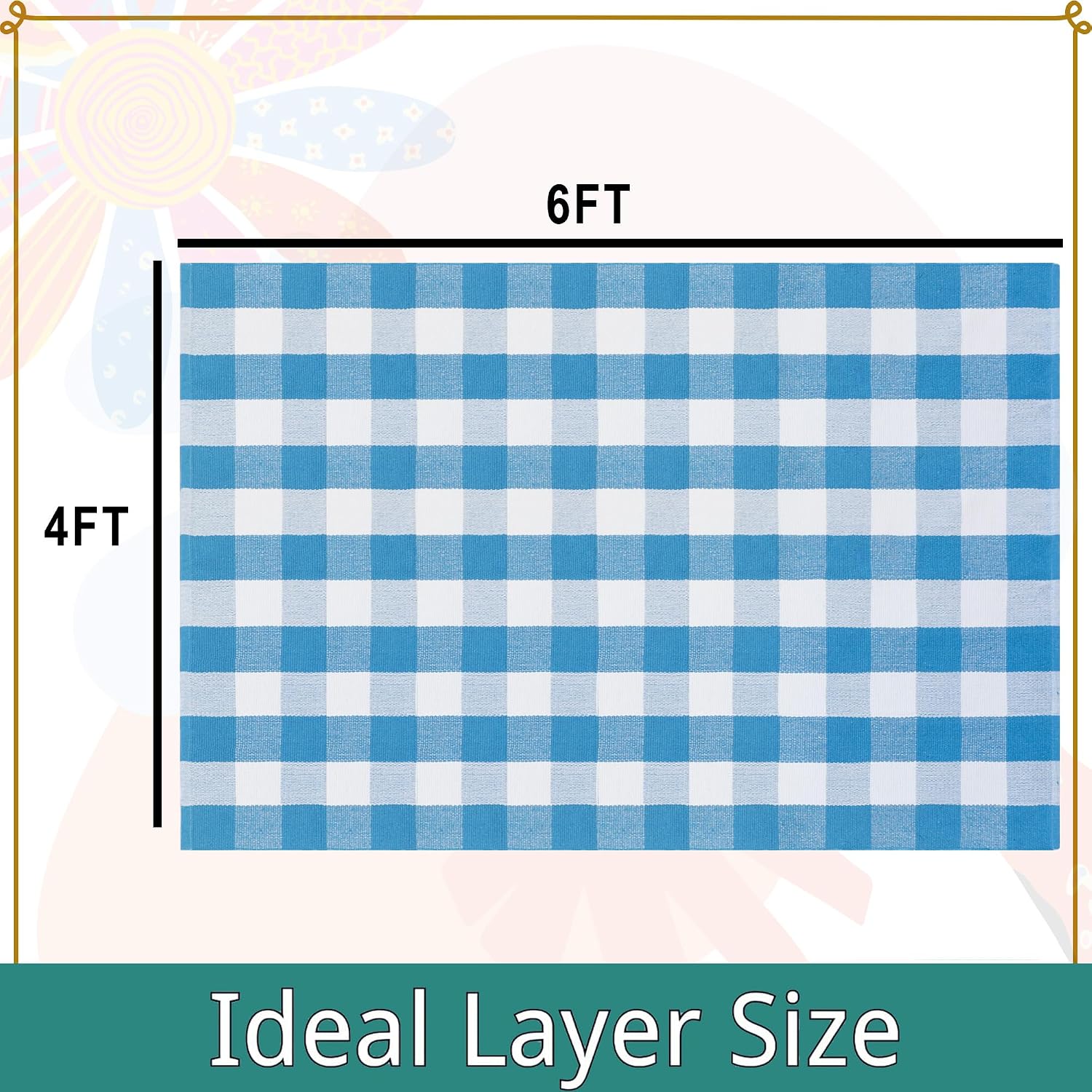 Buffalo Plaid Outdoor Rugs, 4'x6' Blue and White Checkered Indoor Outdoor Area Rug, Layering Rug for Welcome Door Mat, Washable Cotton Woven Farmhouse Mat for Spring Easter Front Porch Décor