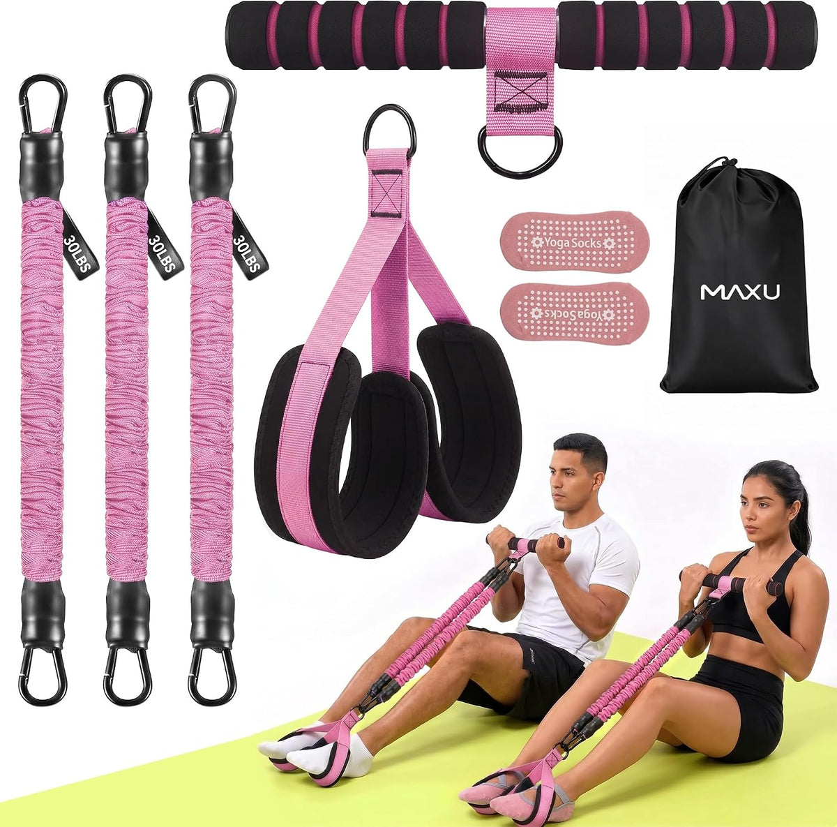 MaxU Pedal Resistance Band with Handle, Adjustable Resistance Band 30-90LBS