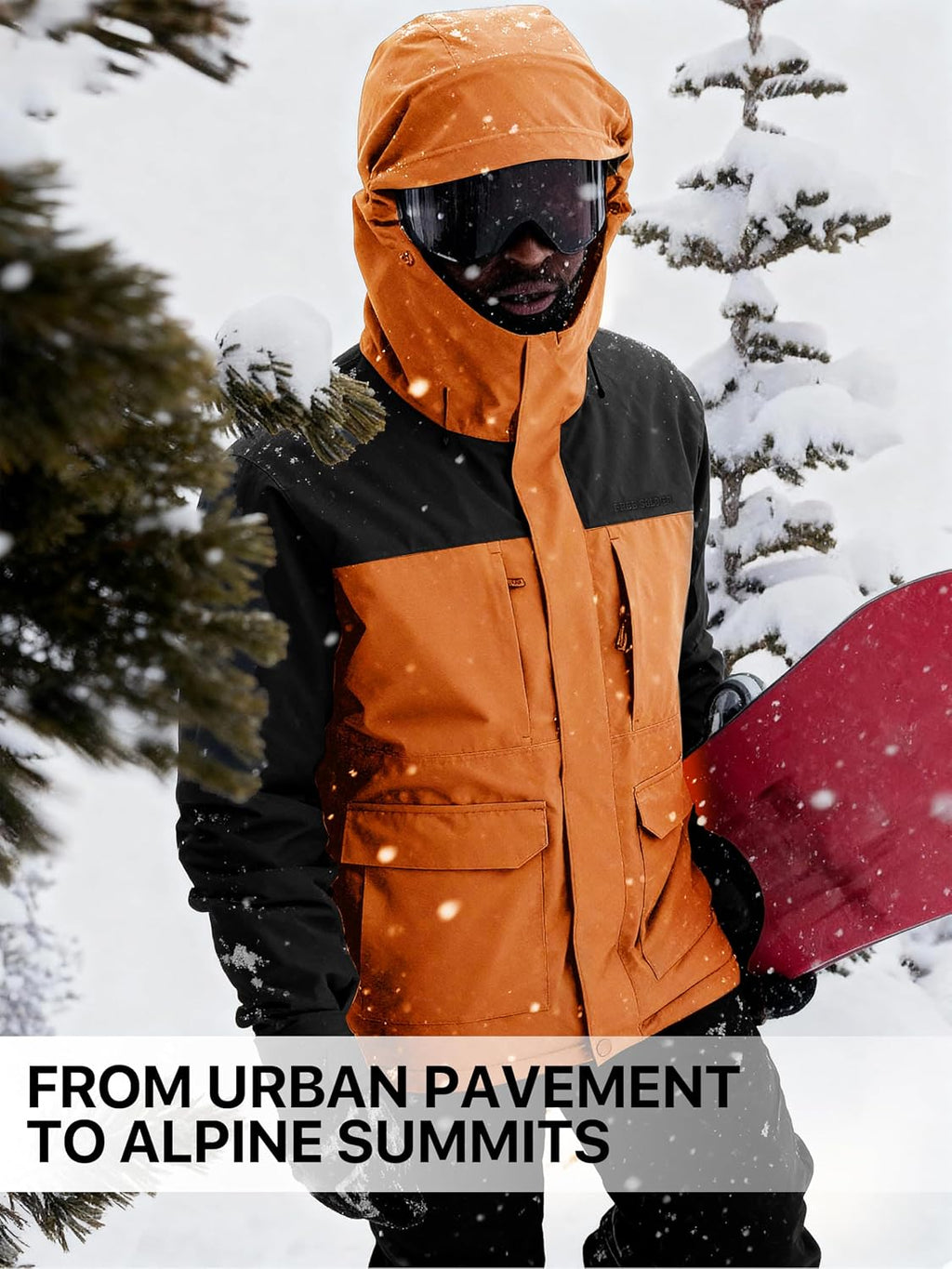 FREE SOLDIER Men's Waterproof Ski Jacket Fleece Lined Warm Winter Snow Coat with Hood Fully Taped Seams