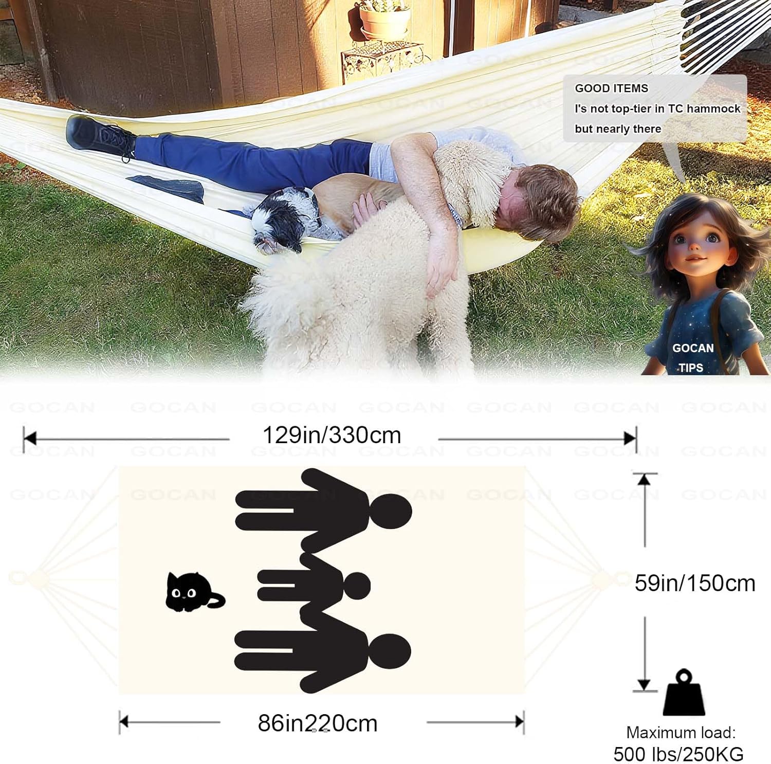 GOCAN Hammock 2 Person Large Outdoor Hammocks bedsize 220 x 150cm