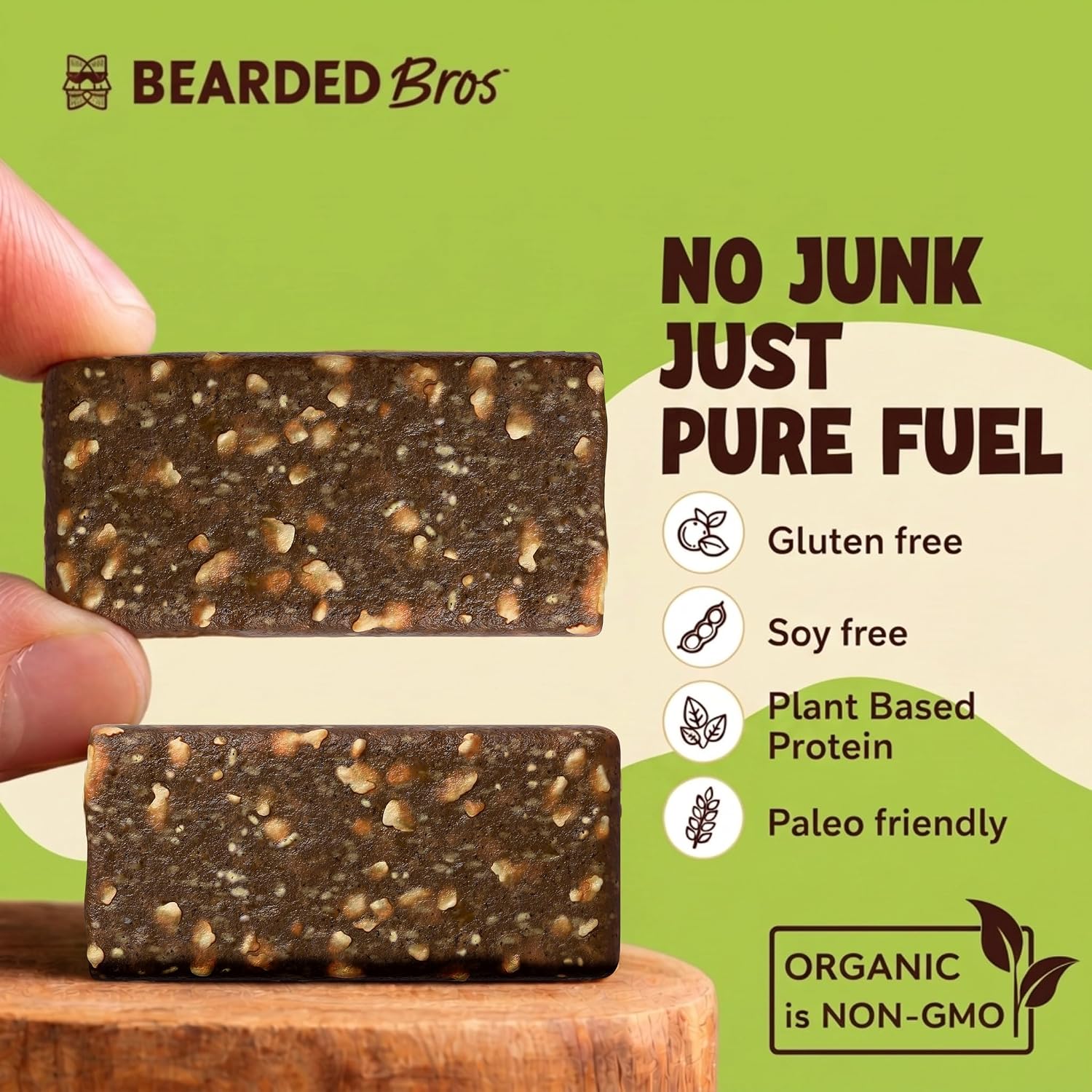 Bearded Brothers Vegan Bars, Organic Energy Bars Vanilla Pecan, 12 Count