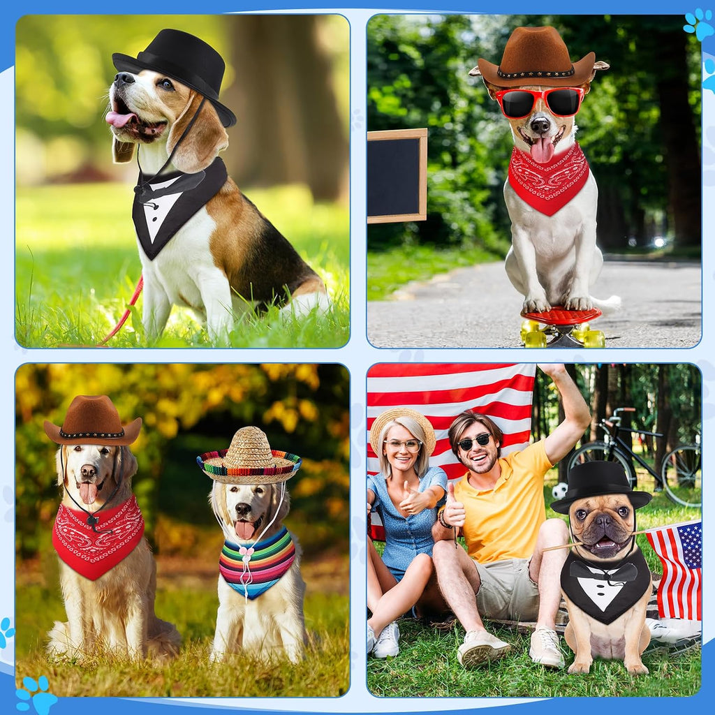 Eccliy 4 Sets Dog Costume Hat Bandana Pirate Cowboy Sombrero Tuxedo