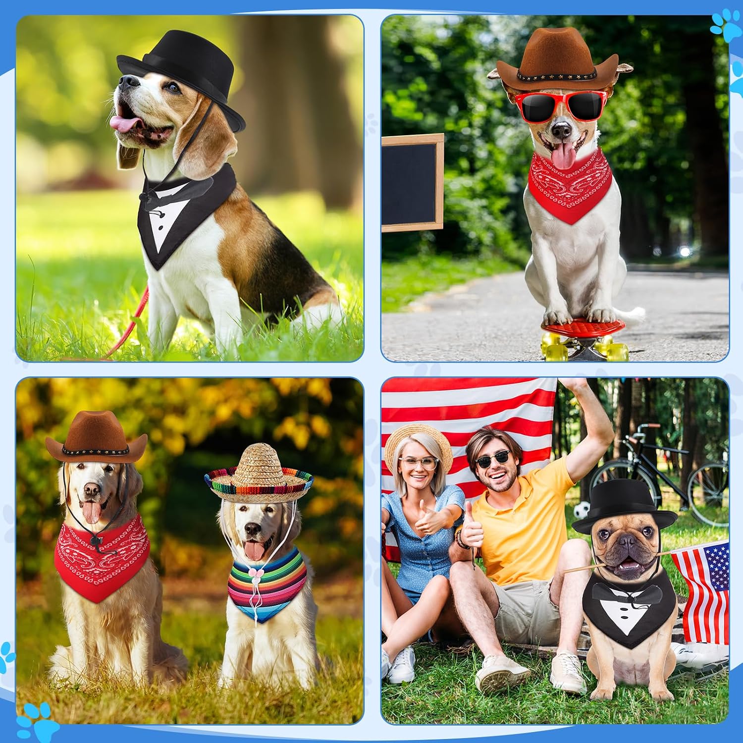 Eccliy 4 Sets Dog Costume Hat Bandana Pirate Cowboy Sombrero Tuxedo