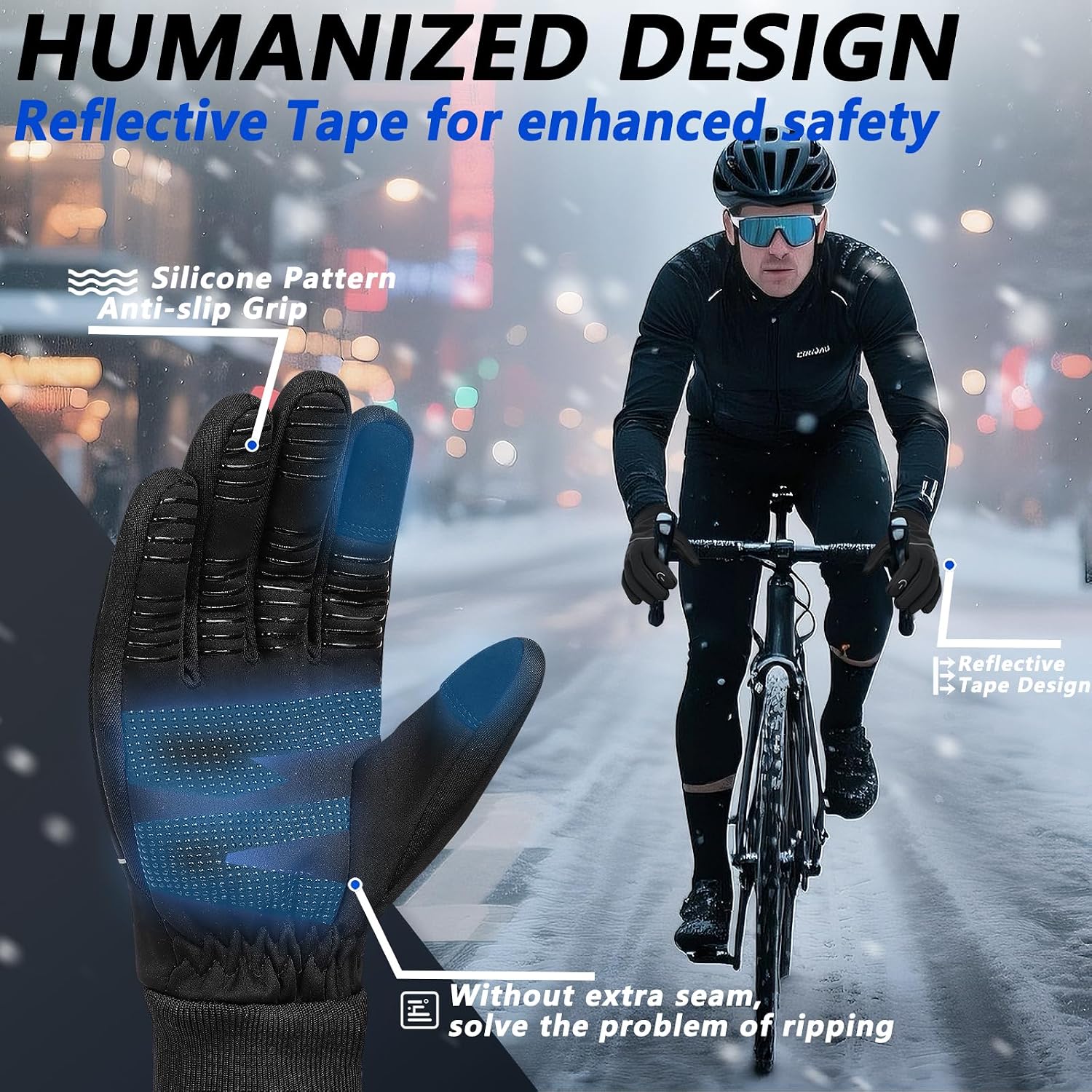 MOREOK Winter Gloves Ski Snow Bike Cycling Gloves Fleece Lining Anti-Slip
