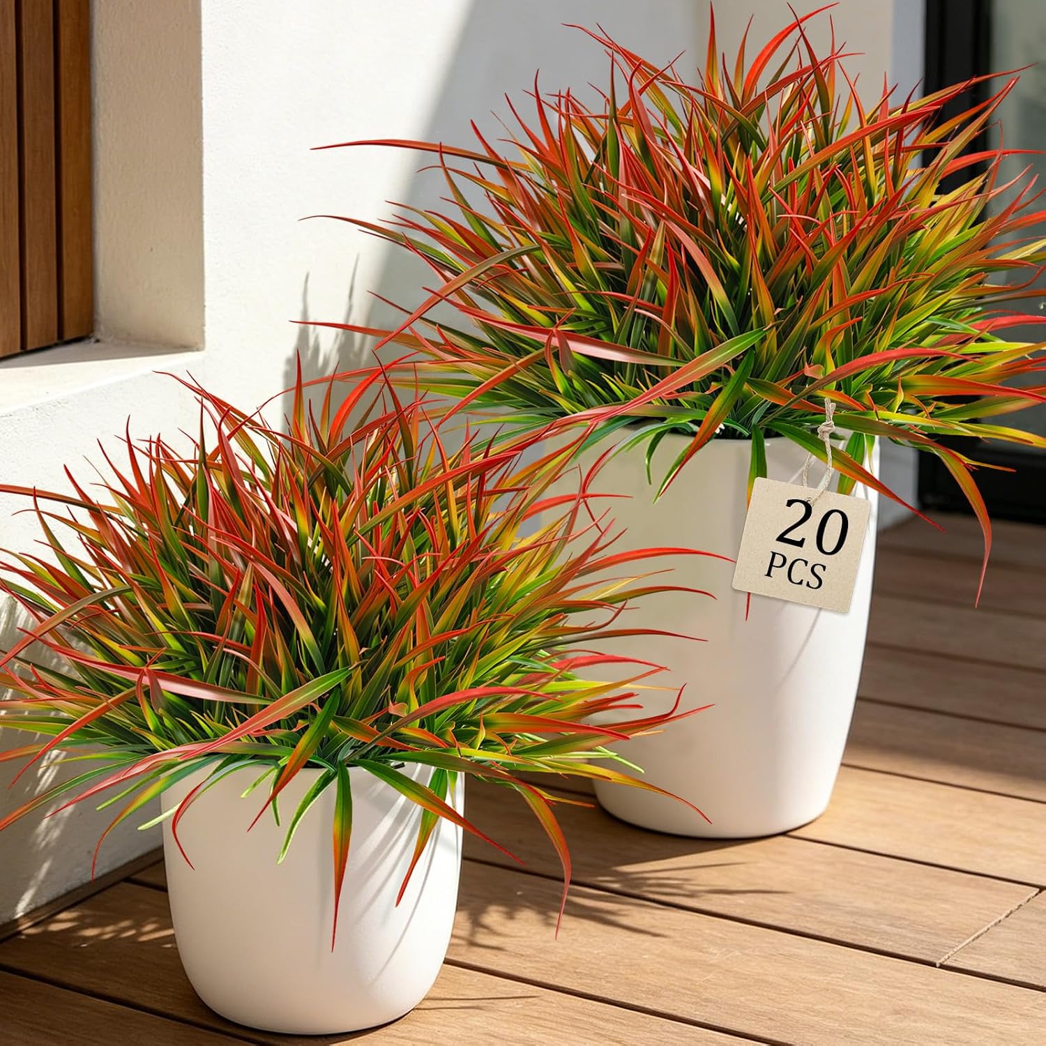 20 Pcs Artificial Plants Outdoor Fake Grass UV Resistant Faux Outdoor Plant, Artificial Greenery Stems Bushes Fake Plants for Spring Summer Fall Decor Fake Mums Fall Flowers Garden Home Decor, Red