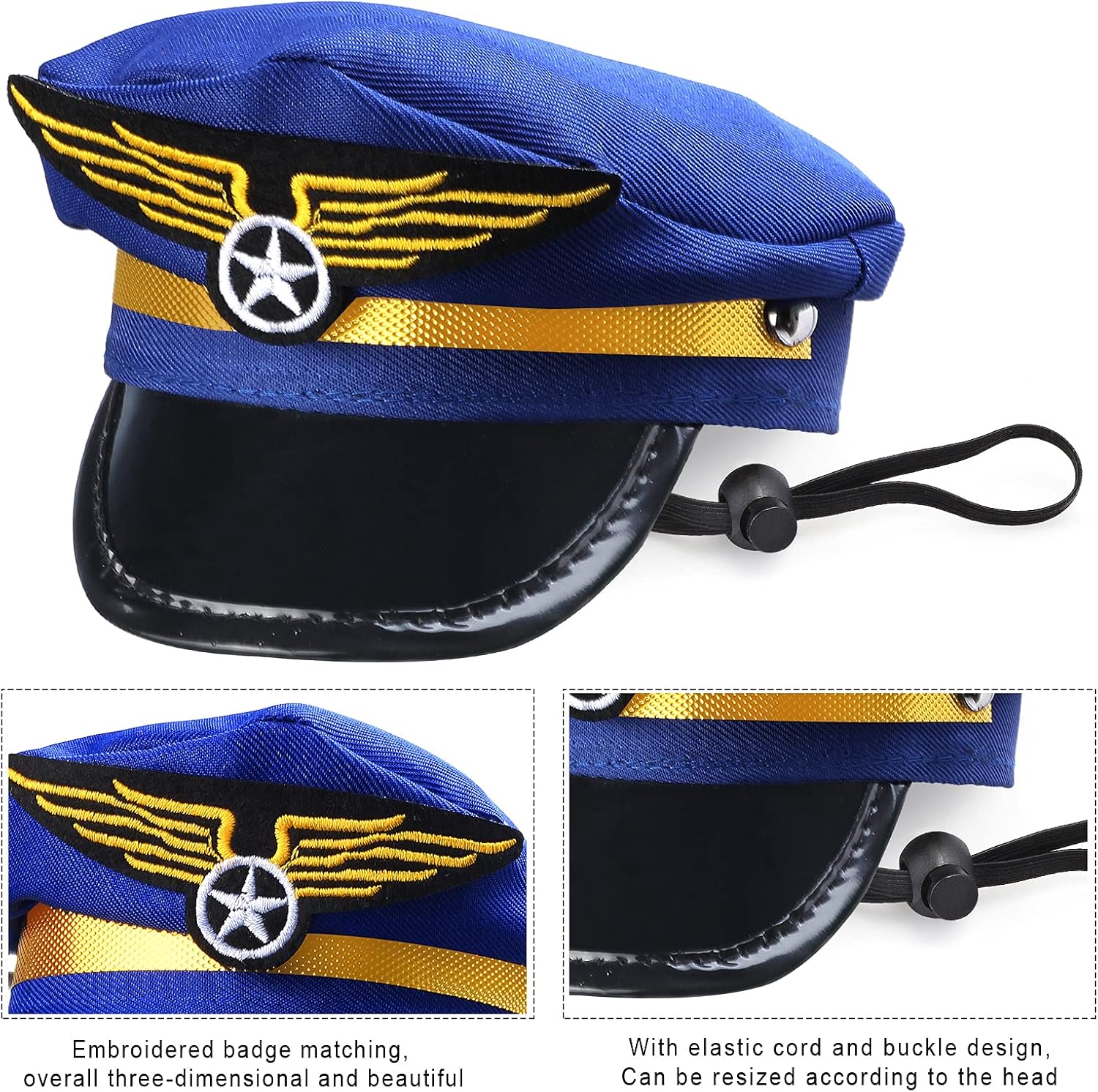 Yewong 3 Pieces Pet Captain Pilot Costume Accessory Set Dog Cat Pilot Hat Formal Necktie Collar Pilot Costume Accessories for Pet Pilot Fancy Dress Halloween Party (Set-C)