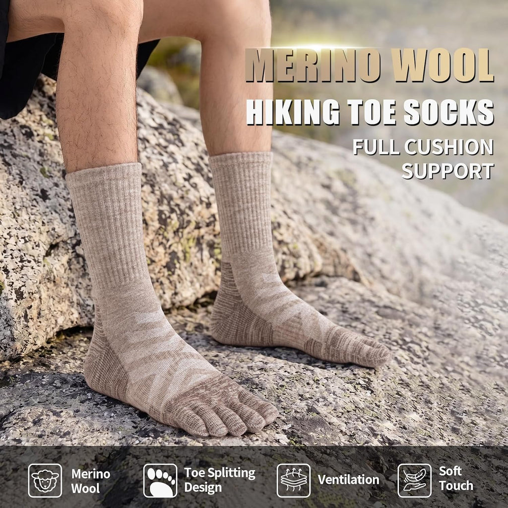 Merino Wool Hiking Toe Socks,Five Finger Socks for Men Women
