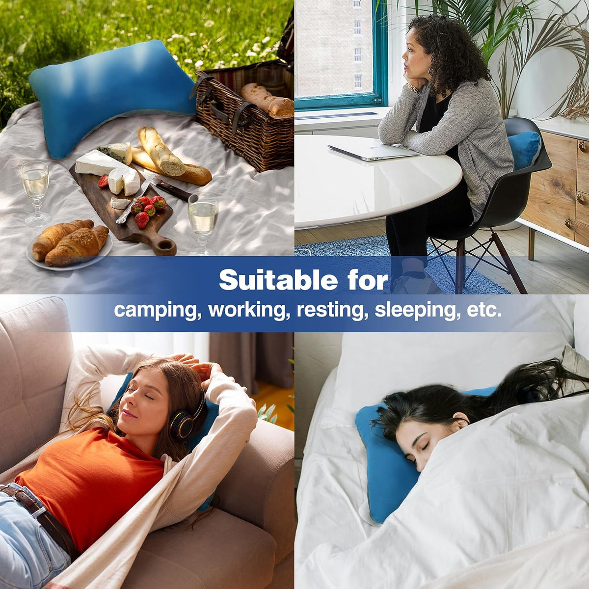 REDCAMP 2 Pack Camping Pillow Sleep–Memory Foam Travel Pillow, Bright Navy