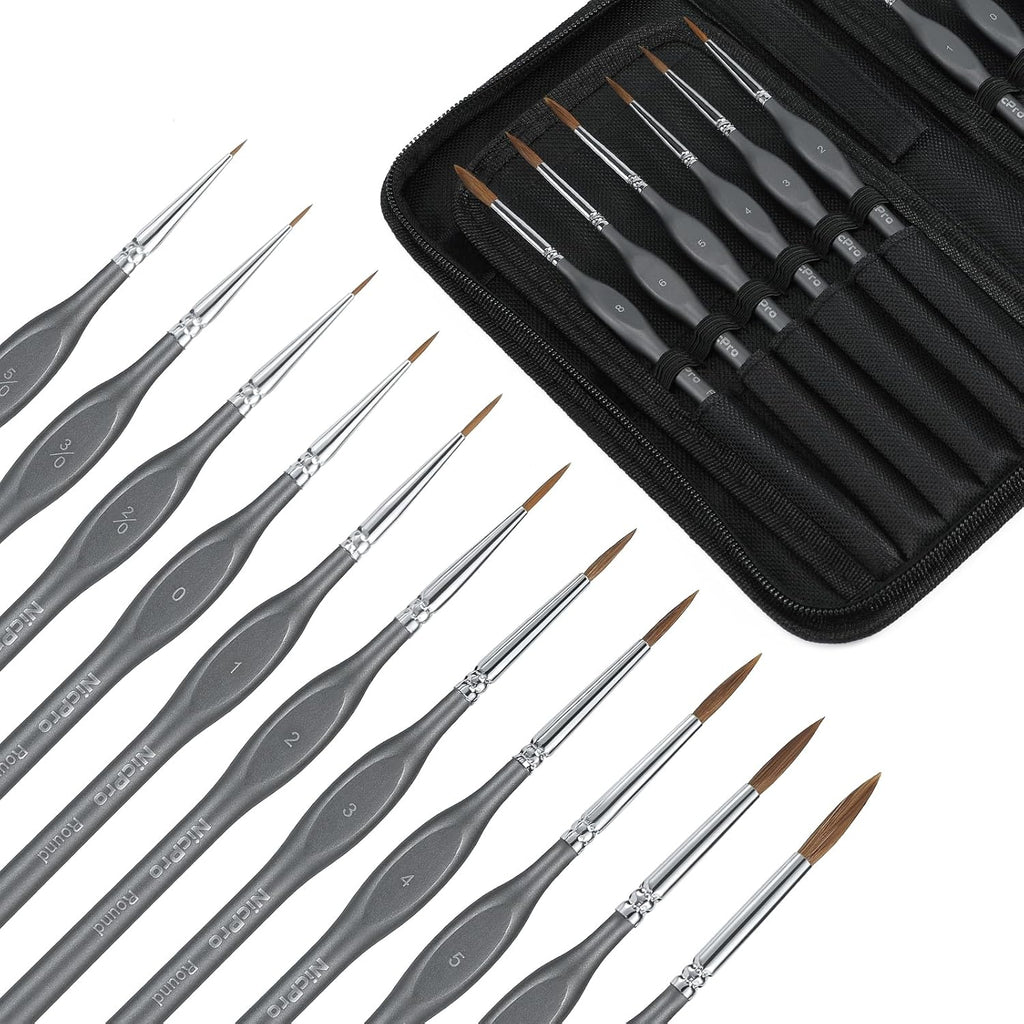 Nicpro Kolinsky Sable Miniature Paint Brushes, 11PCS Fine Detail Brush Set