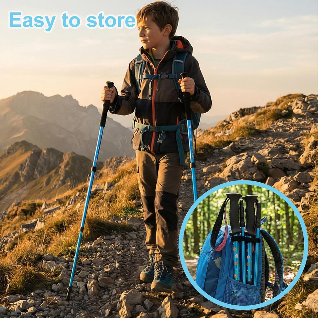 Kids Hiking Poles Lightweight Adjustable Trekking Sticks Collapsible